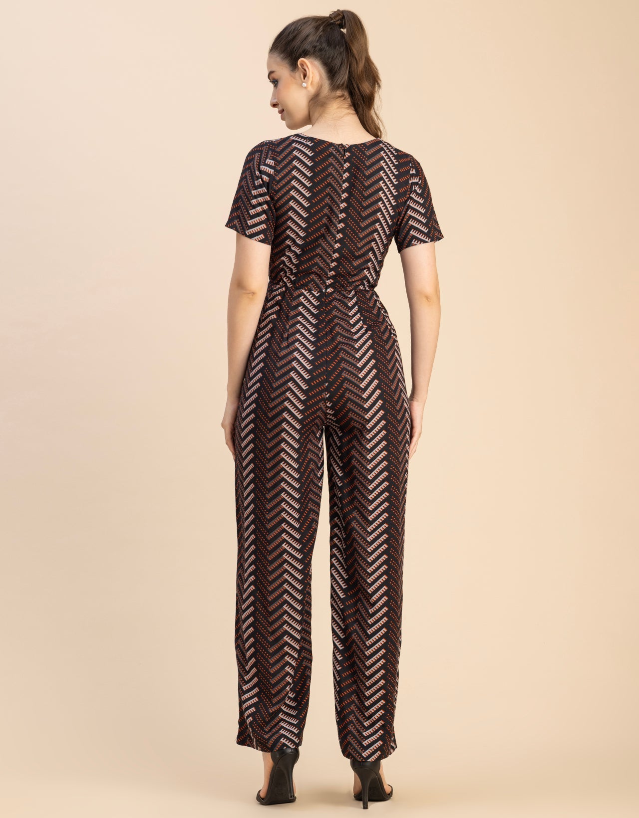 Short Sleeve Full Leg Printed Rayon Jumpsuit