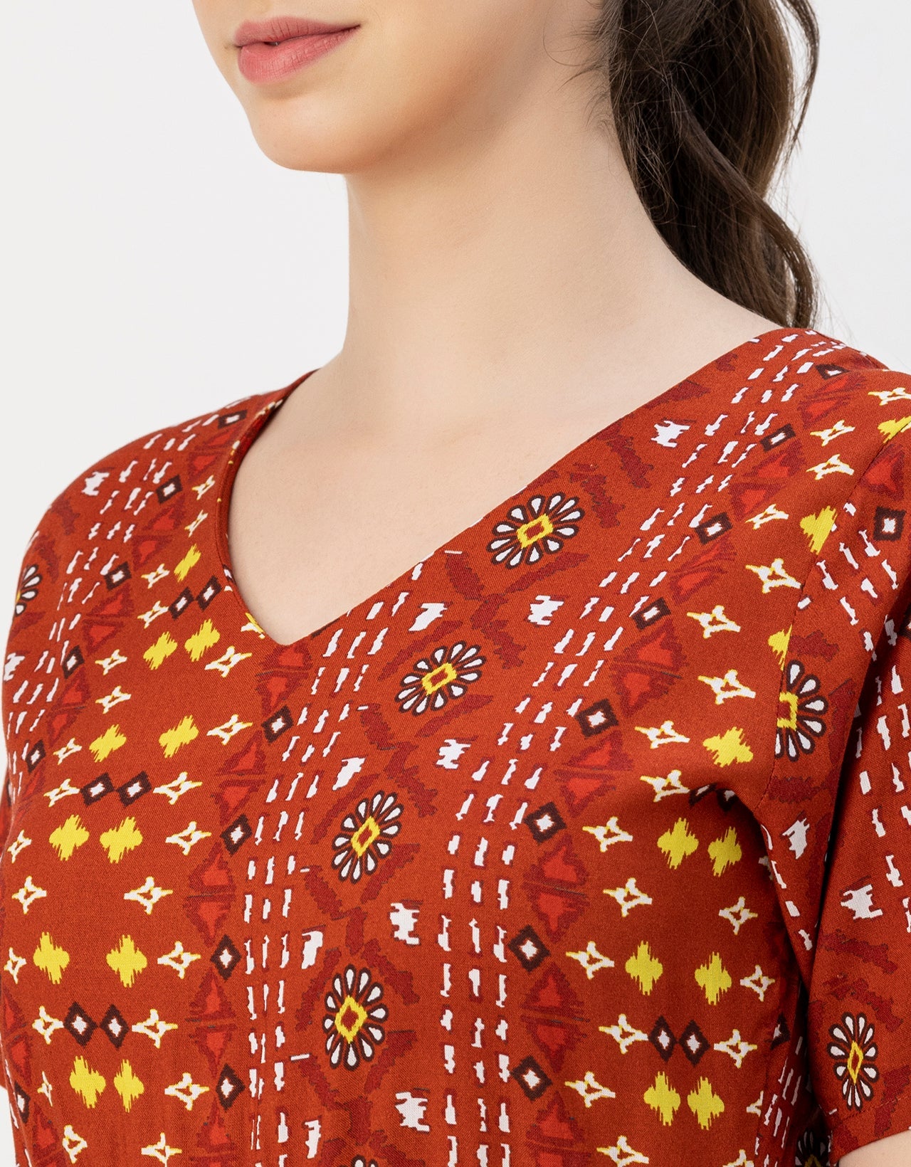 Short Sleeve Full Leg Printed Rayon Jumpsuit