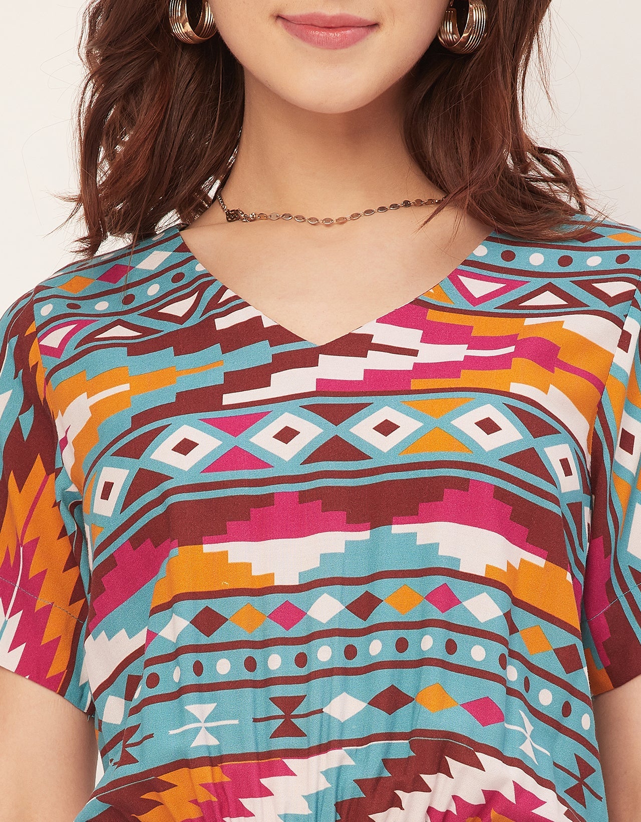 V Neck Full Leg Printed Rayon Jumpsuit