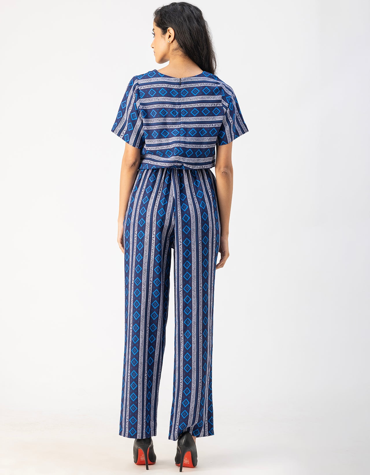 V Neck Full Leg Printed Rayon Jumpsuit