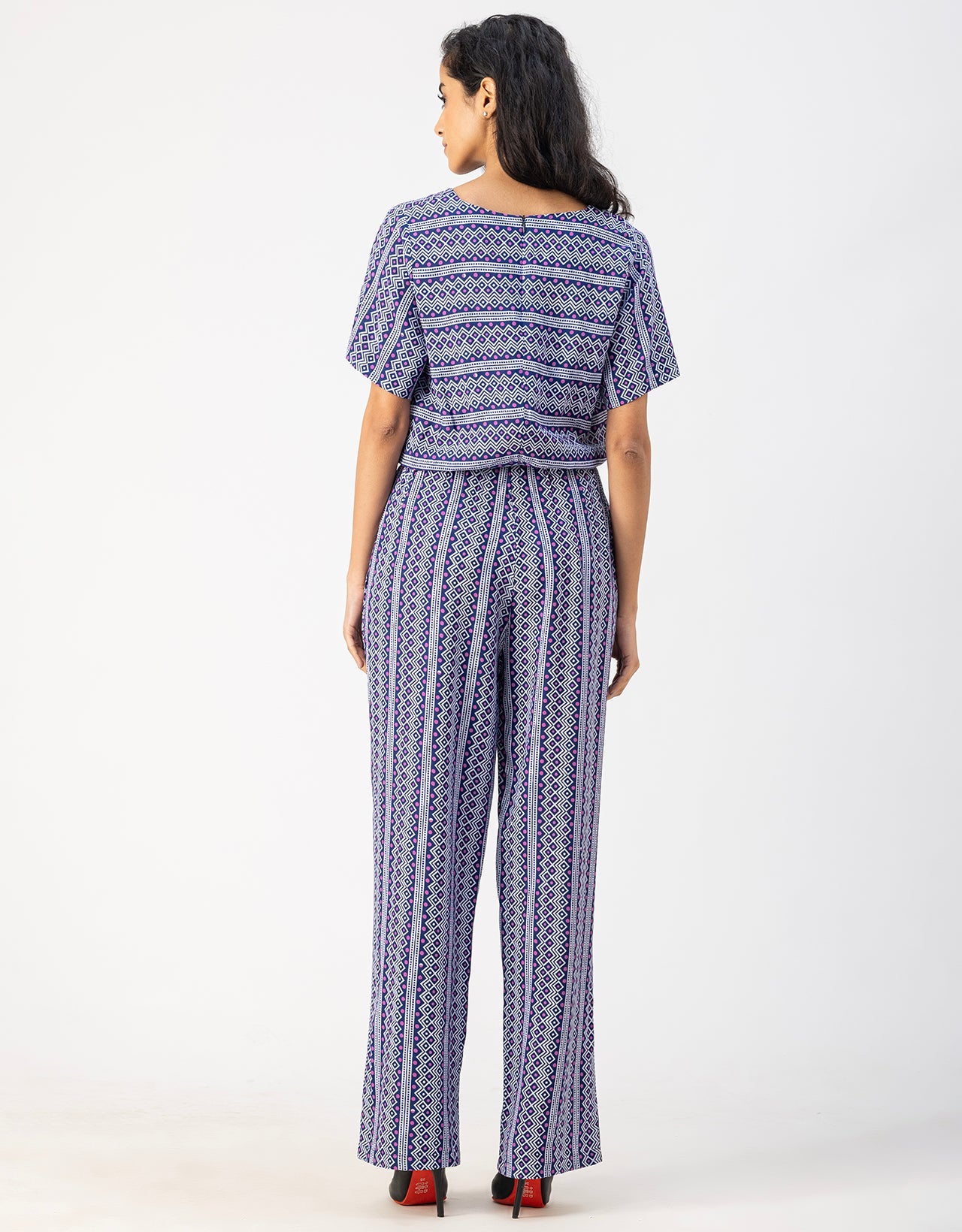 V Neck Full Leg Printed Rayon Jumpsuit