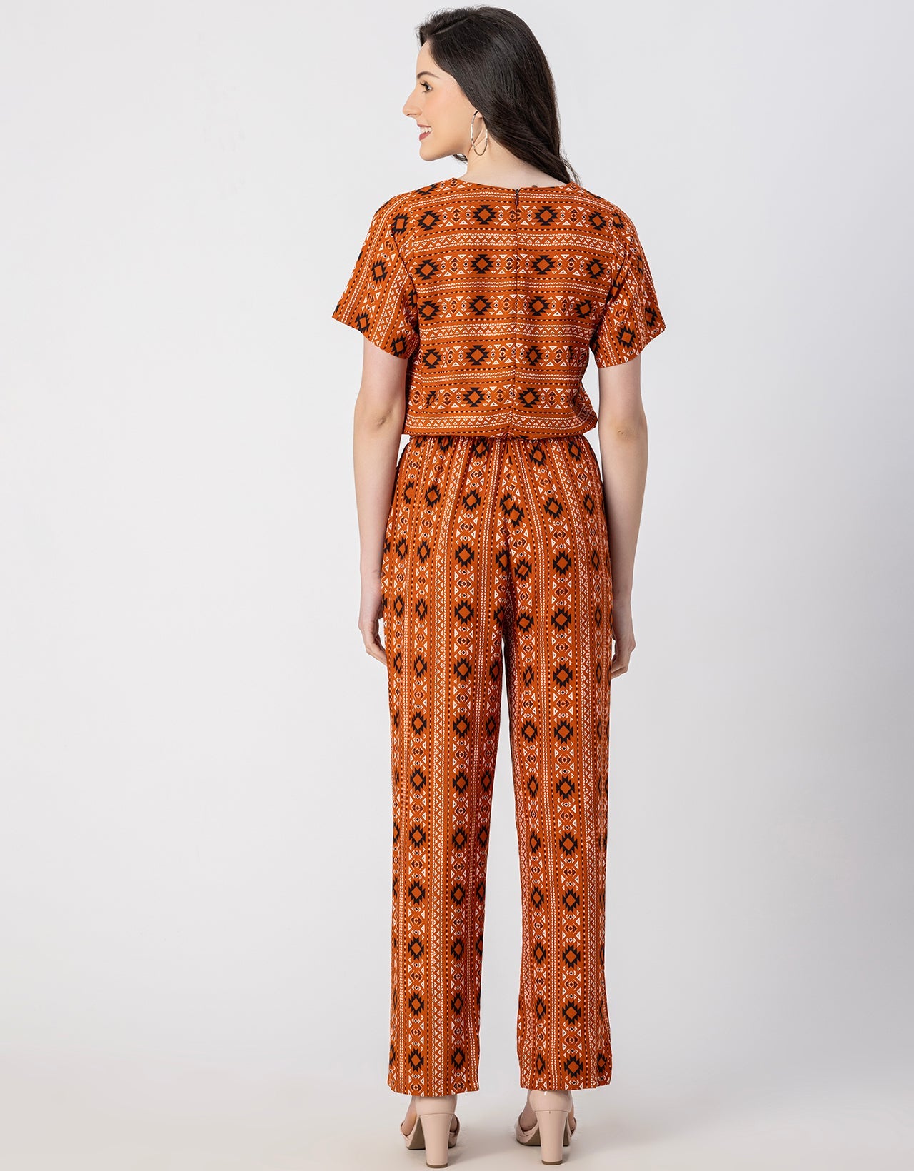 V Neck Full Leg Printed Rayon Jumpsuit