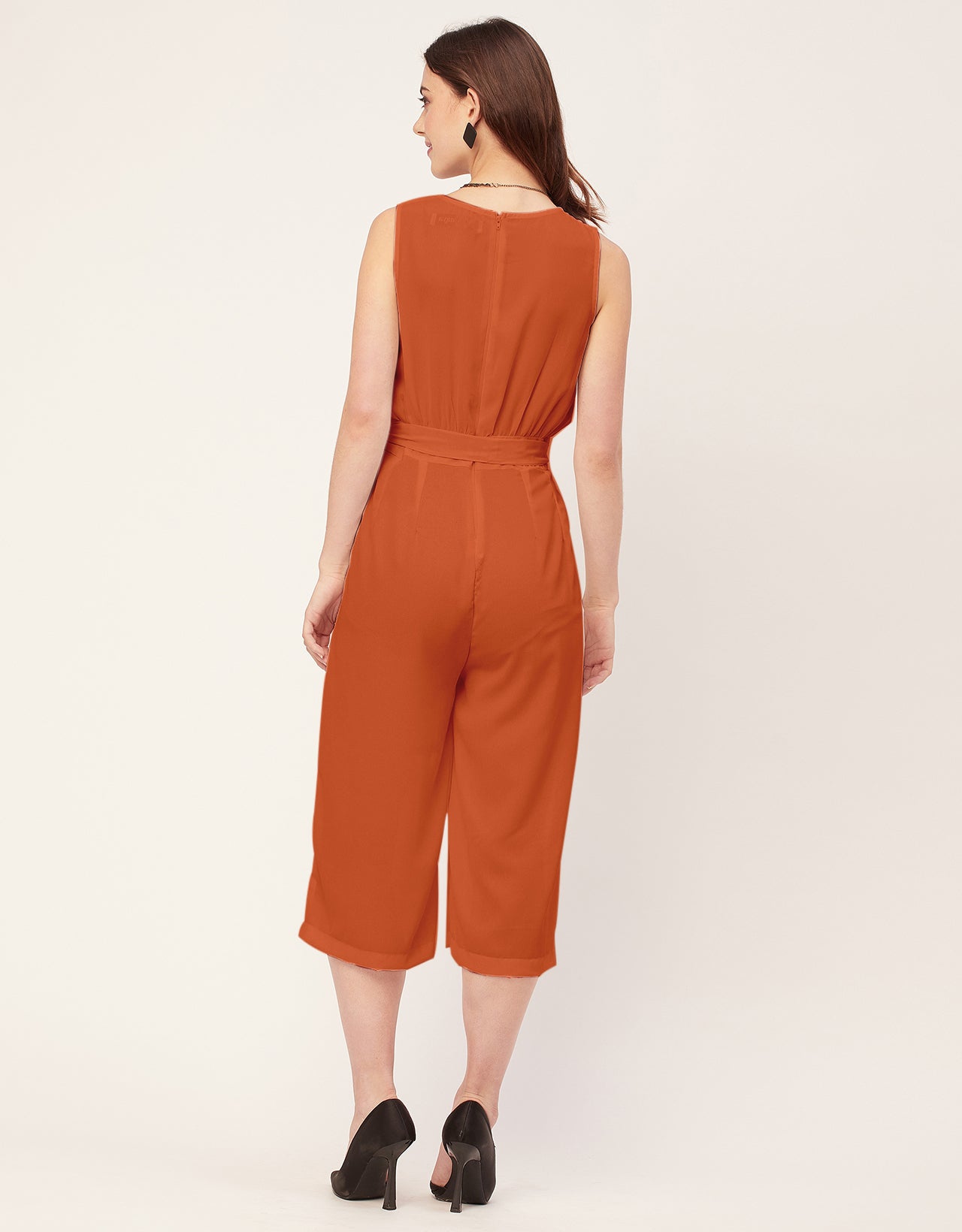 Elegant Solid Georgette Sleeveless quarter sleeve Jumpsuit