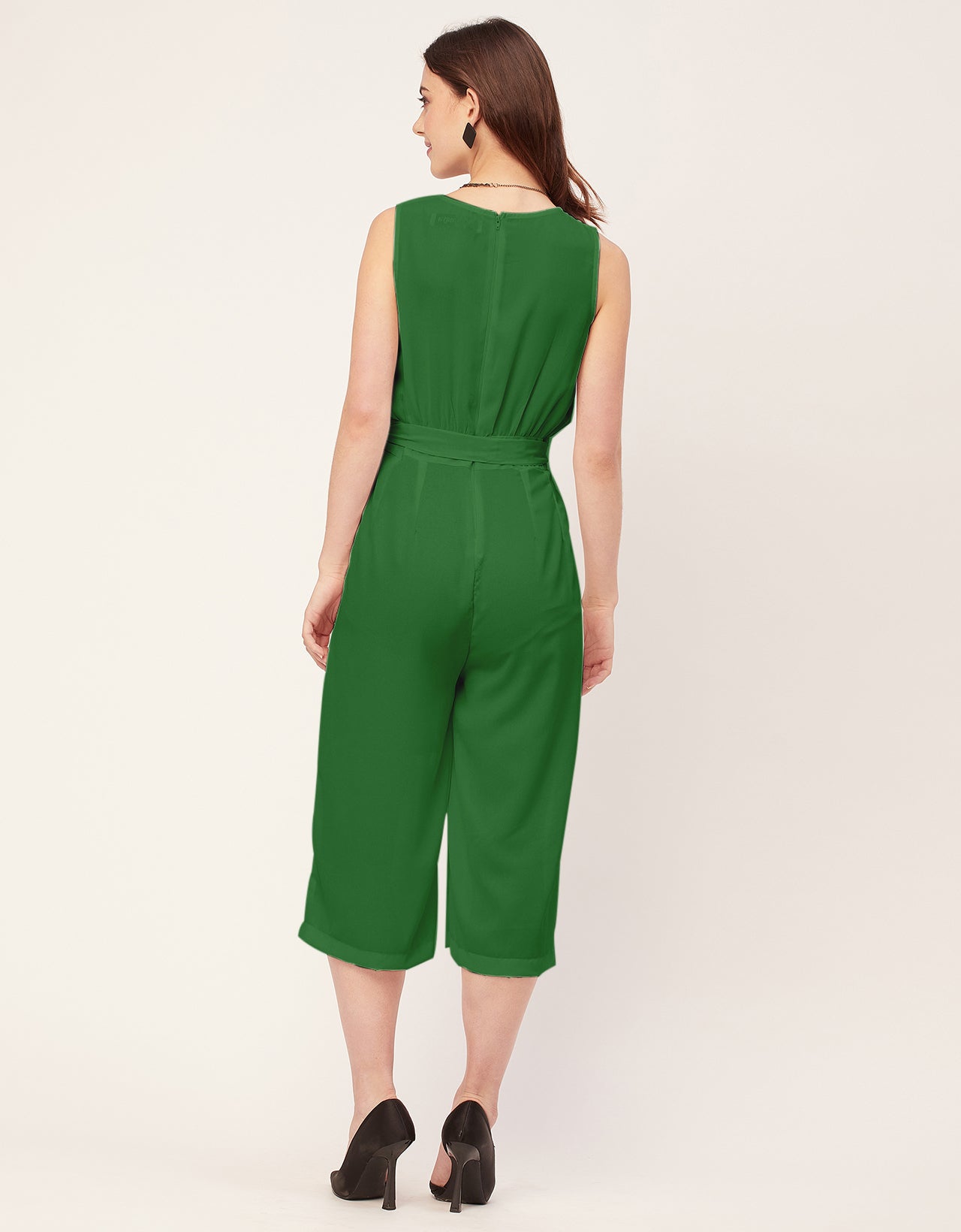 Elegant Solid Georgette Sleeveless quarter sleeve Jumpsuit