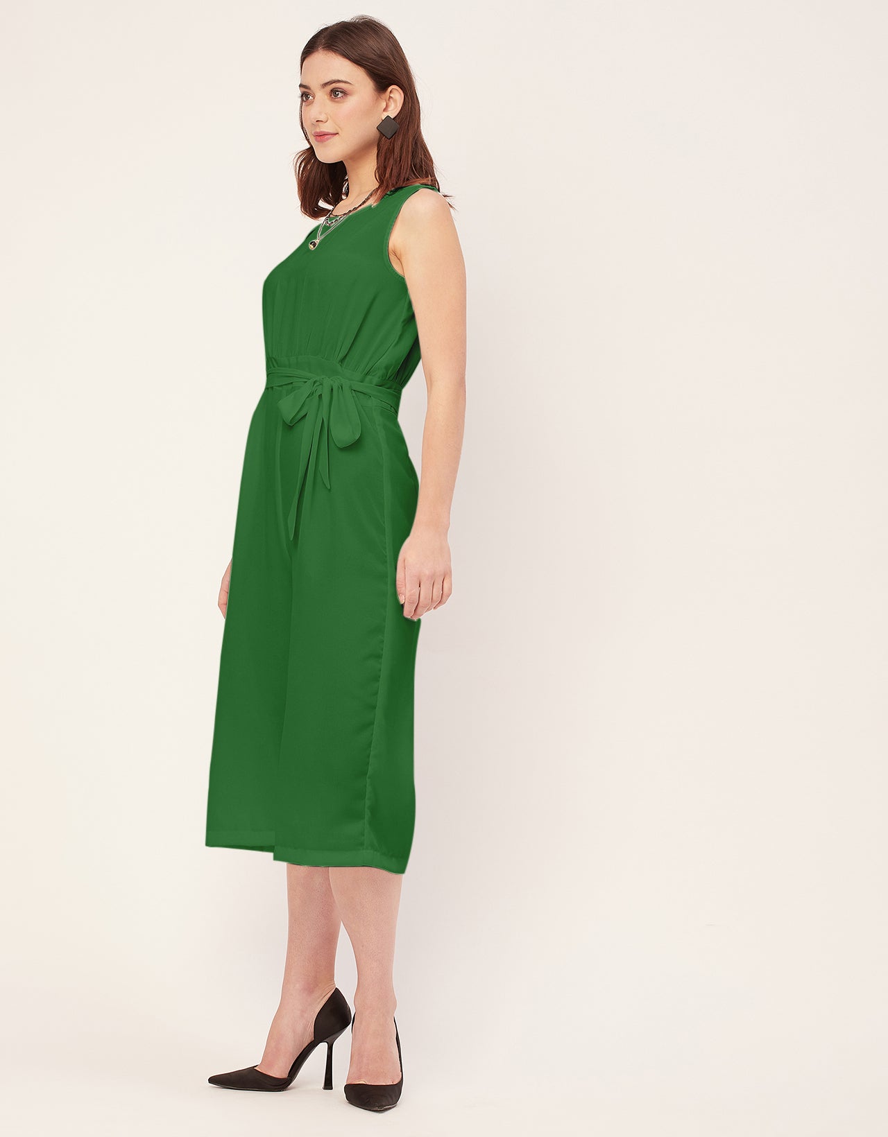 Elegant Solid Georgette Sleeveless quarter sleeve Jumpsuit
