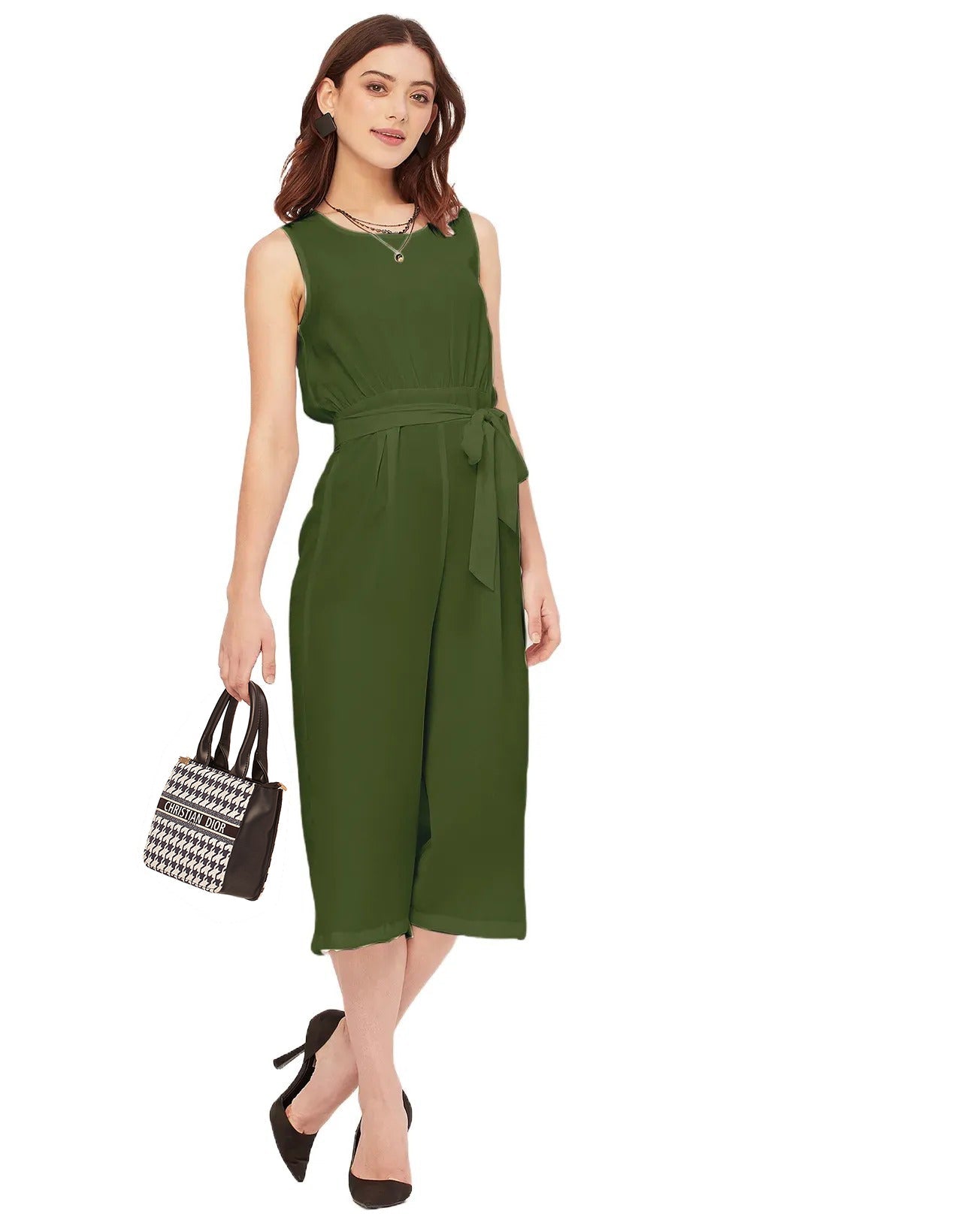 Elegant Solid Georgette Sleeveless quarter sleeve Jumpsuit