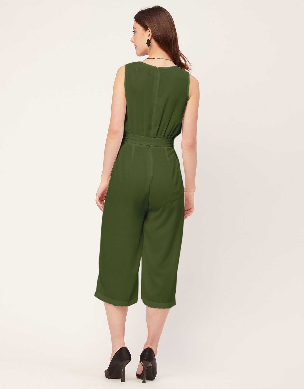 Elegant Solid Georgette Sleeveless quarter sleeve Jumpsuit