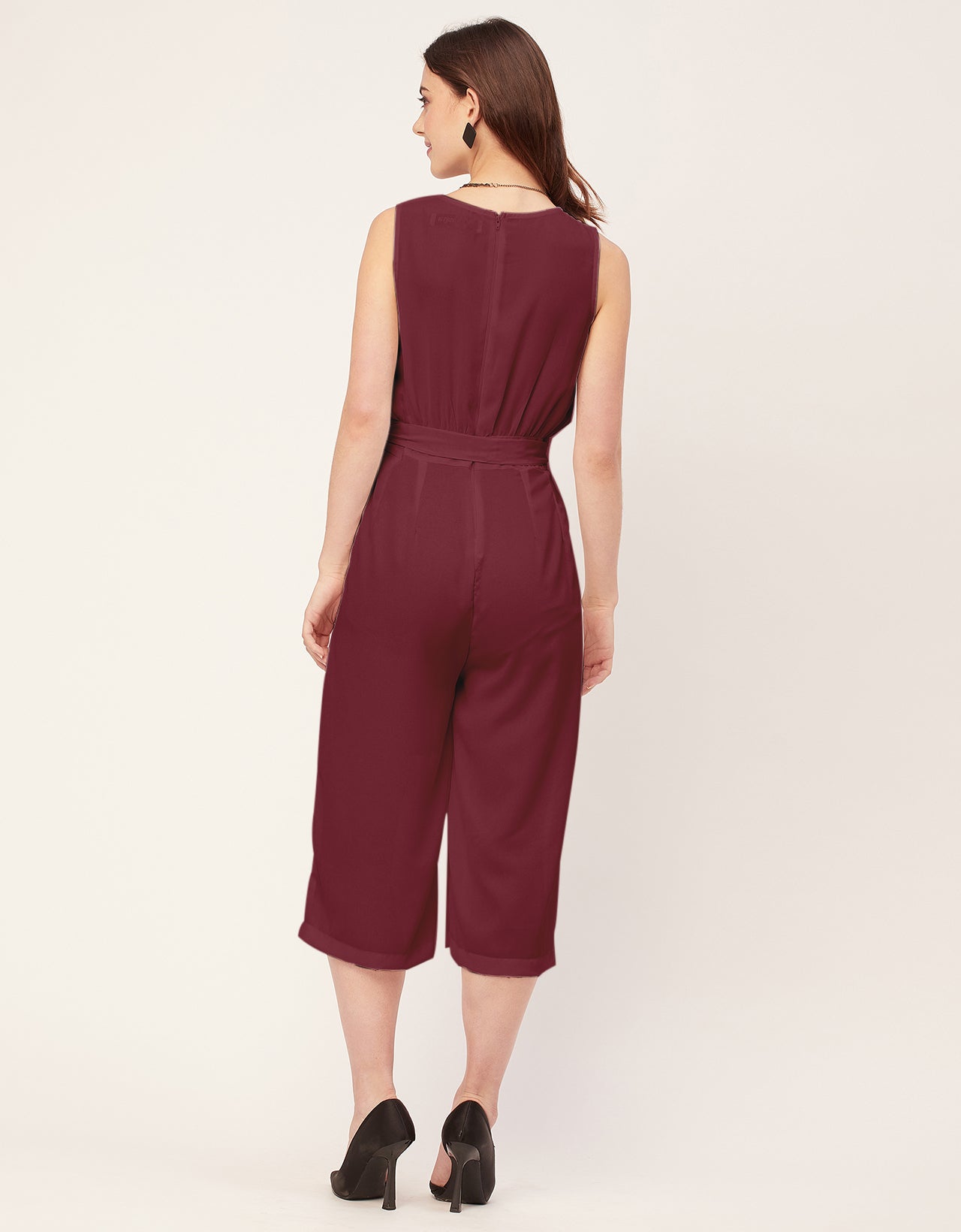 Elegant Solid Georgette Sleeveless quarter sleeve Jumpsuit