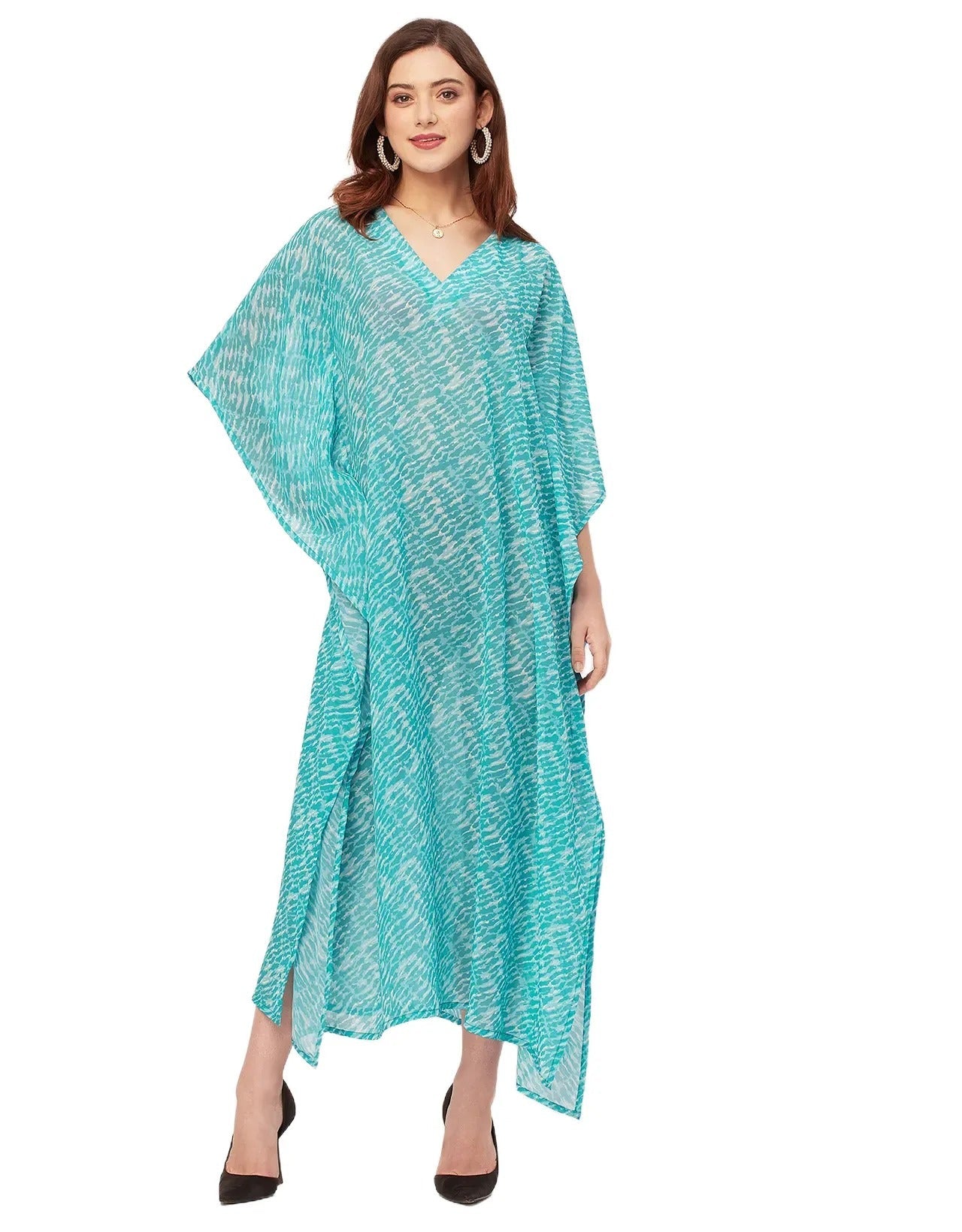 Kimono Sleeves V Neck Kaftan Printed Rayon