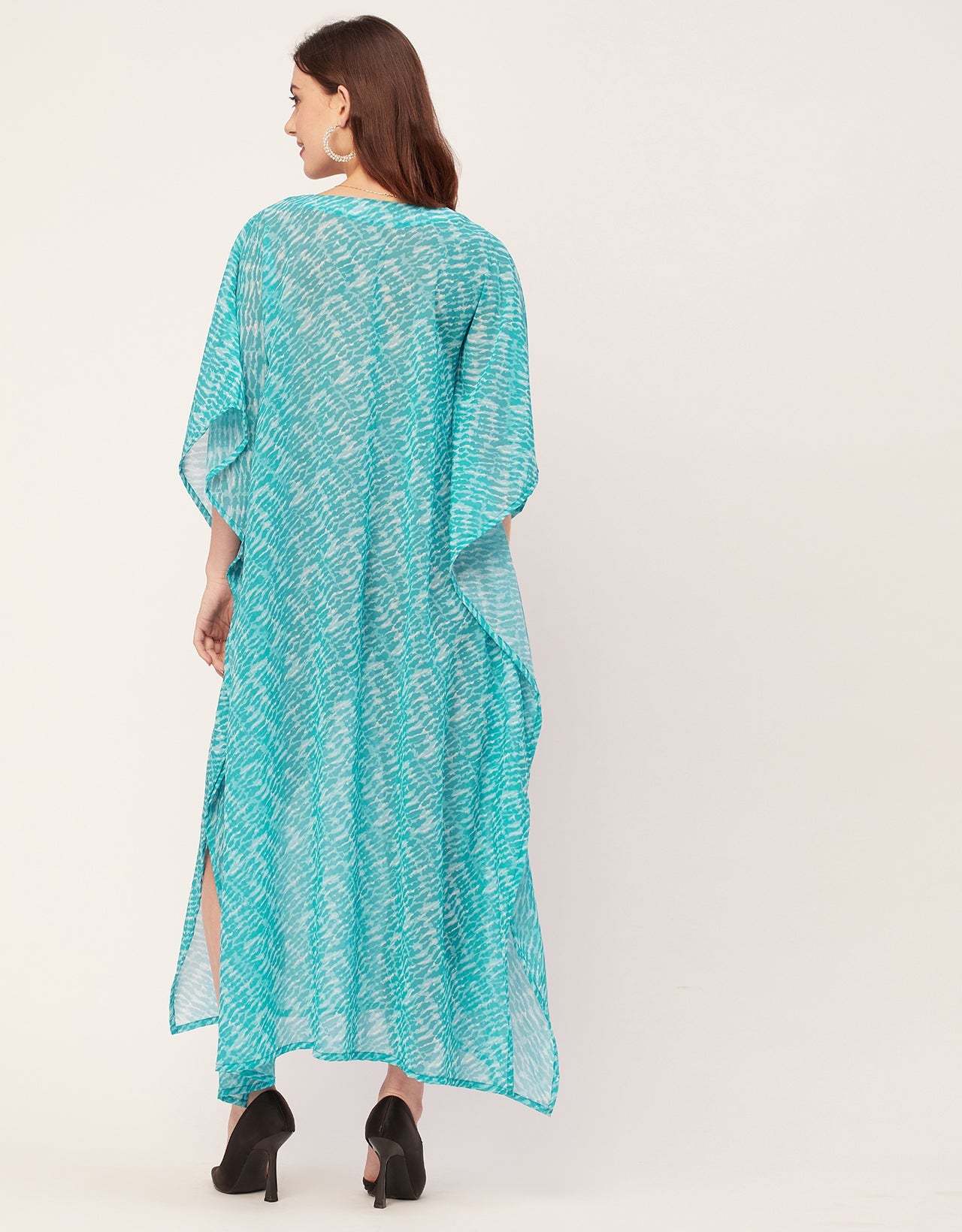 Kimono Sleeves V Neck Kaftan Printed Rayon
