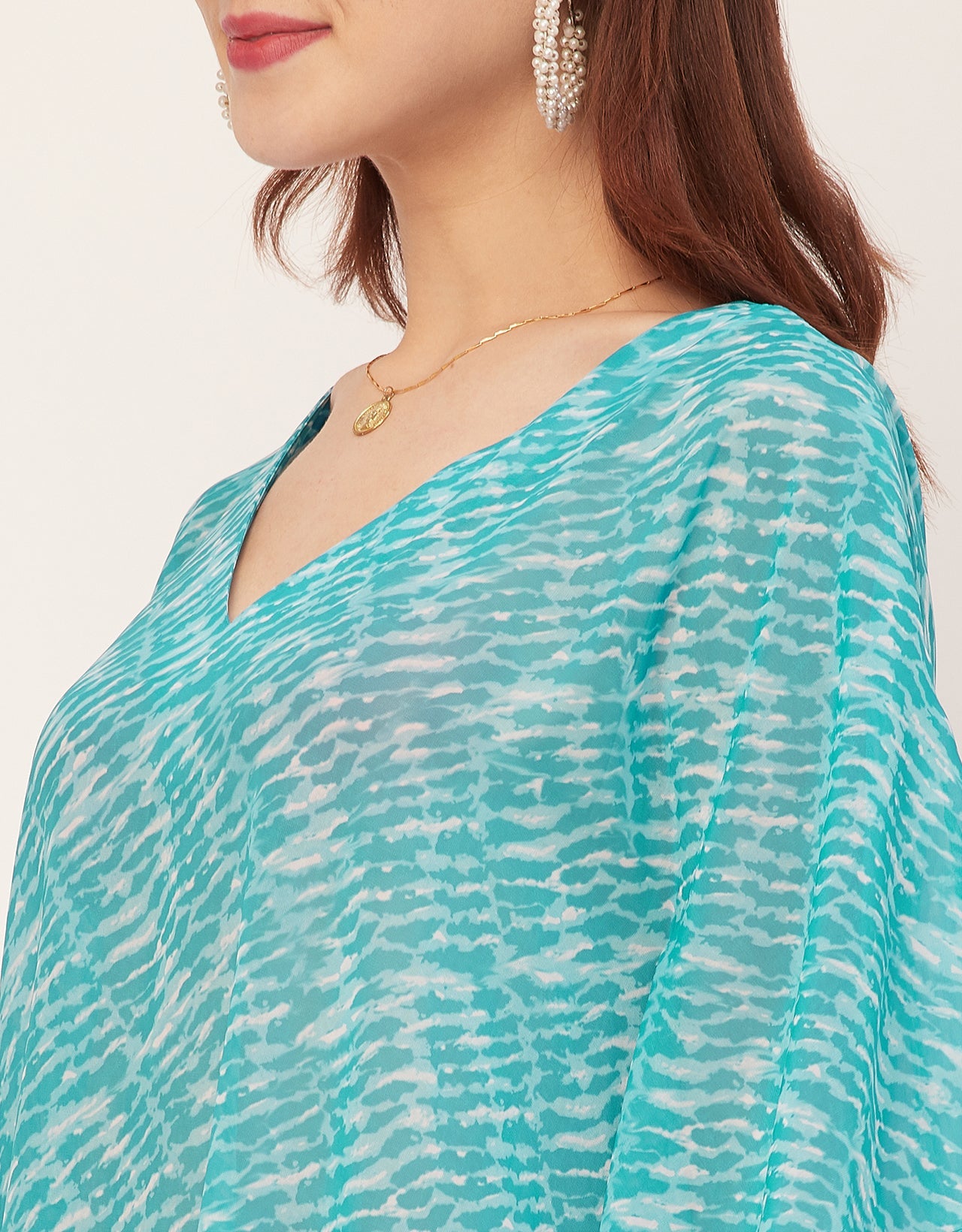Kimono Sleeves V Neck Kaftan Printed Rayon
