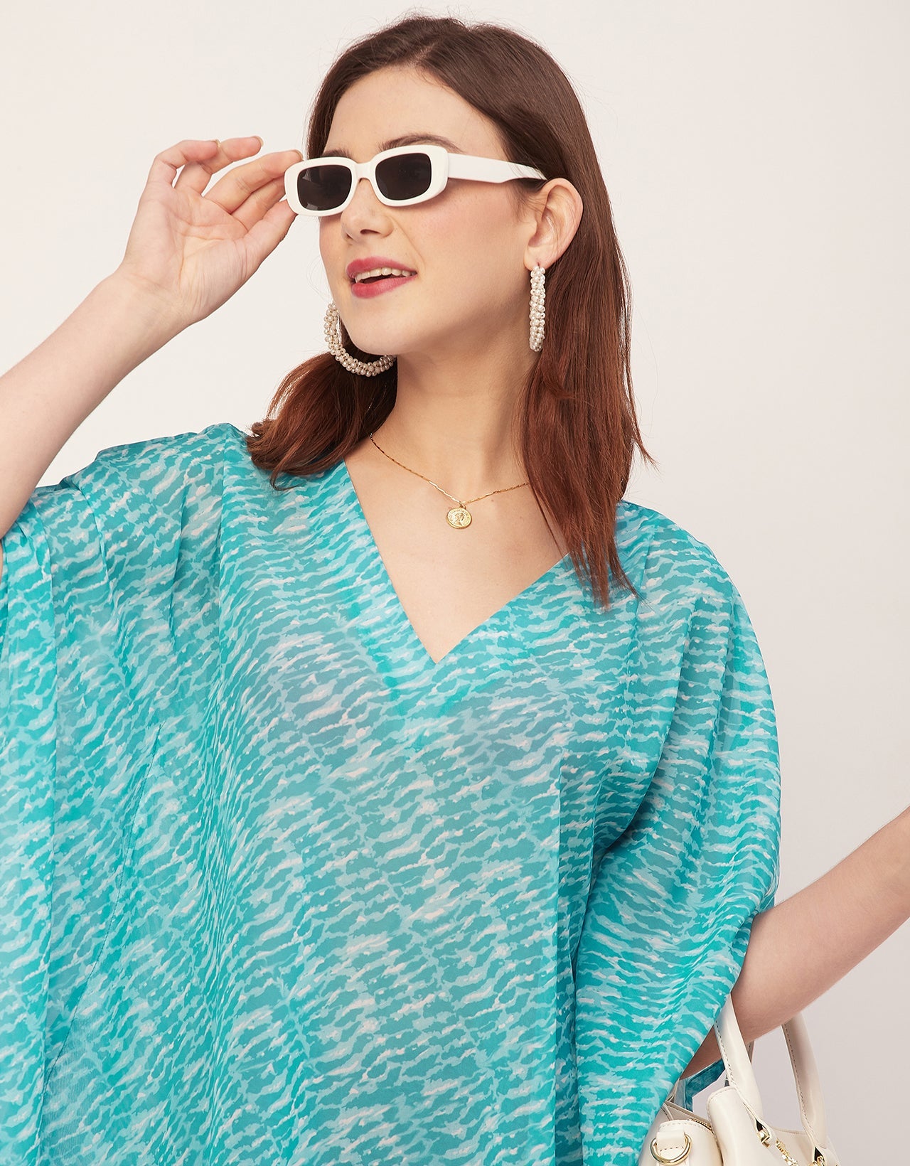 Kimono Sleeves V Neck Kaftan Printed Rayon