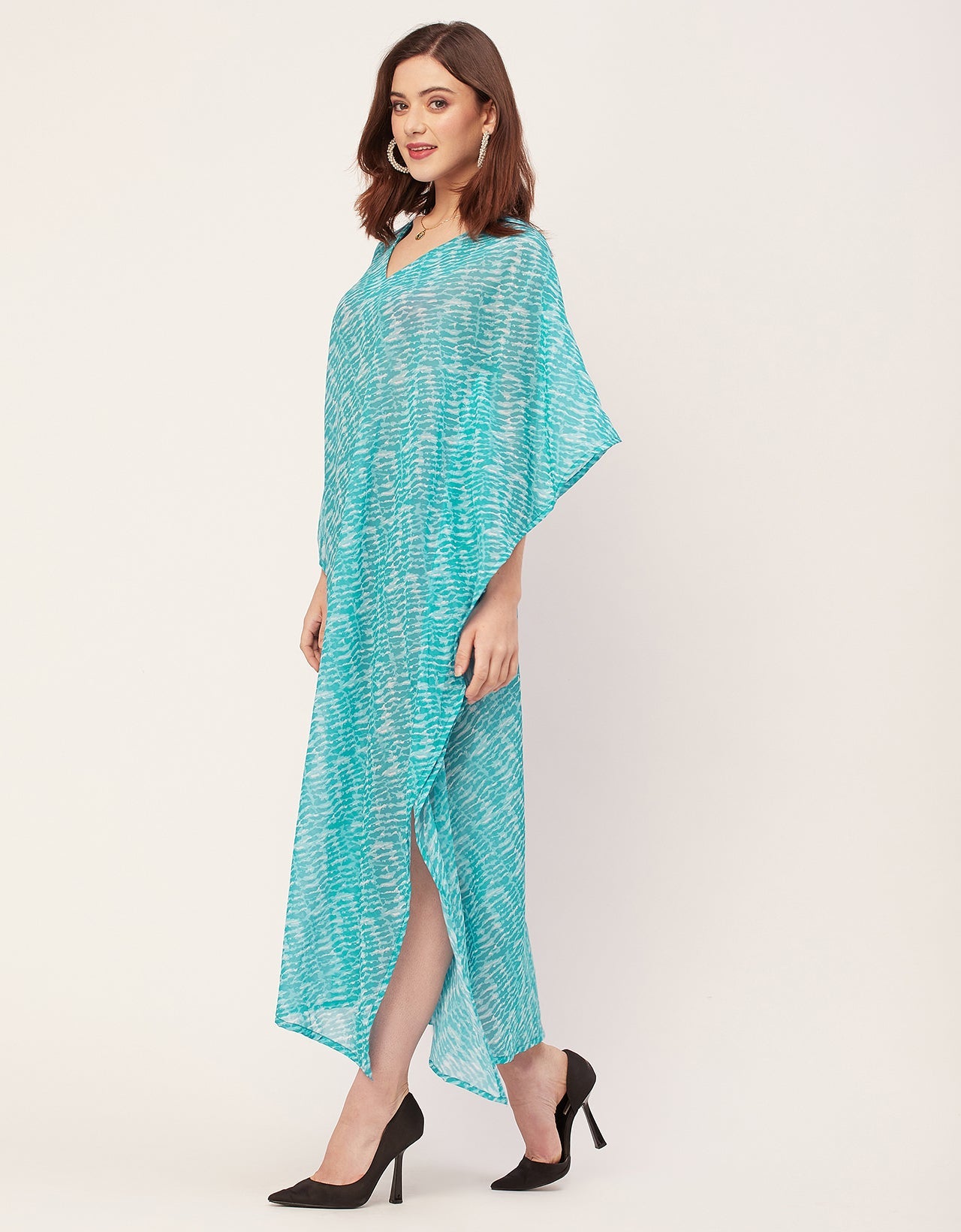 Kimono Sleeves V Neck Kaftan Printed Rayon