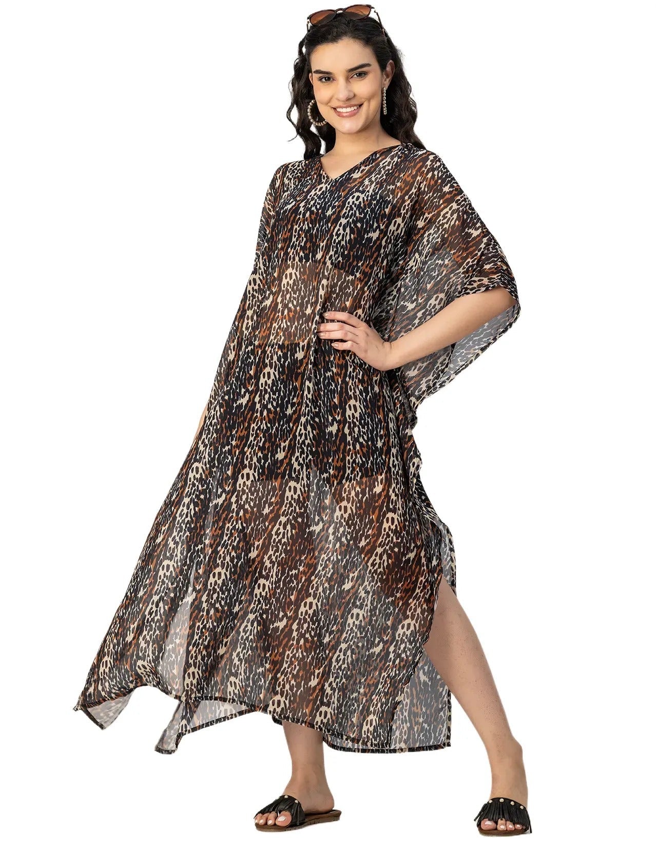 Kimono Sleeves V Neck Kaftan Printed Rayon