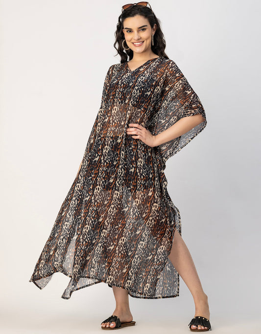 Kimono Sleeves V Neck Kaftan Printed Rayon