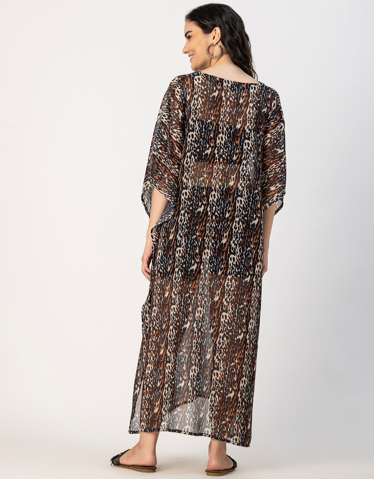 Kimono Sleeves V Neck Kaftan Printed Rayon