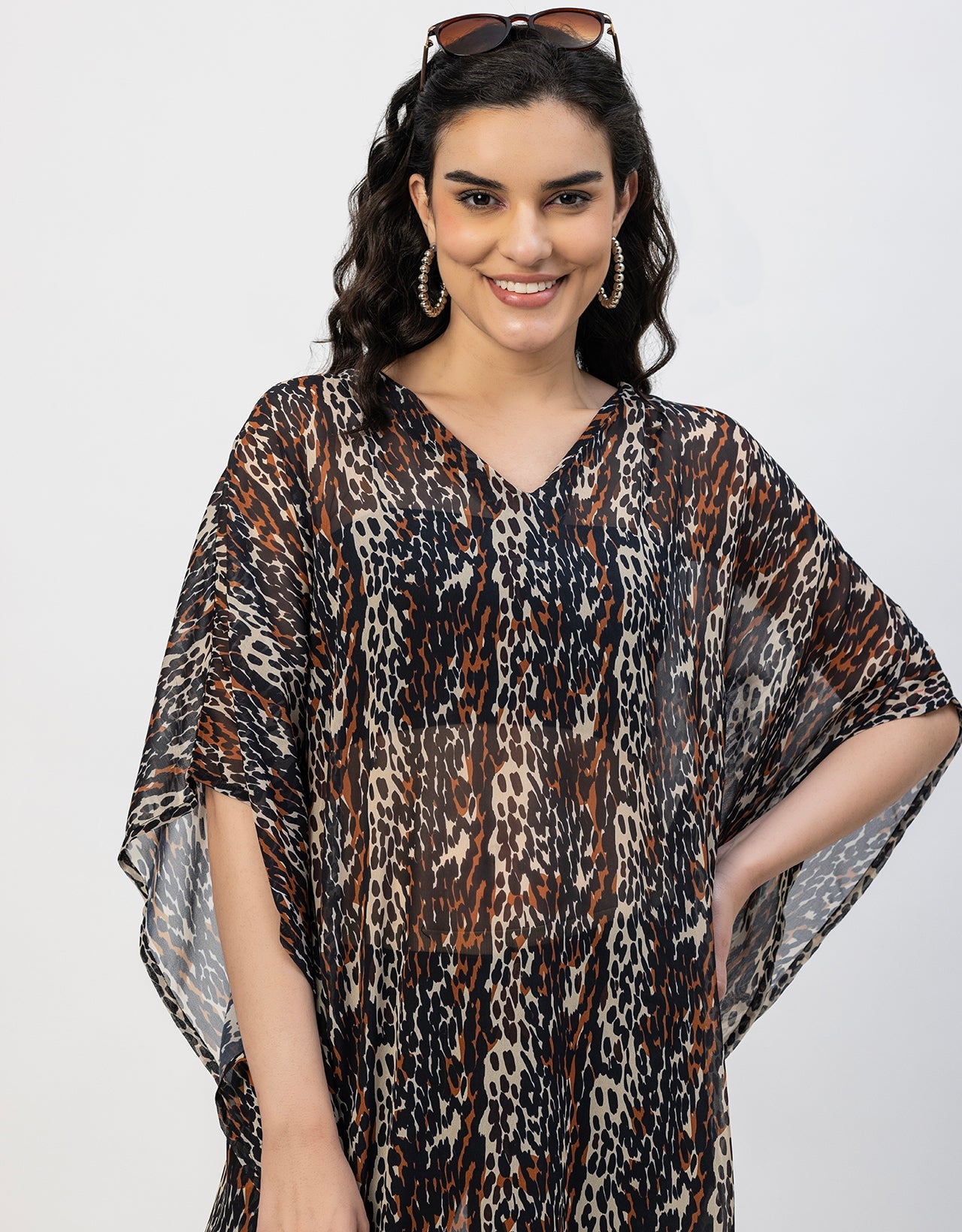 Kimono Sleeves V Neck Kaftan Printed Rayon