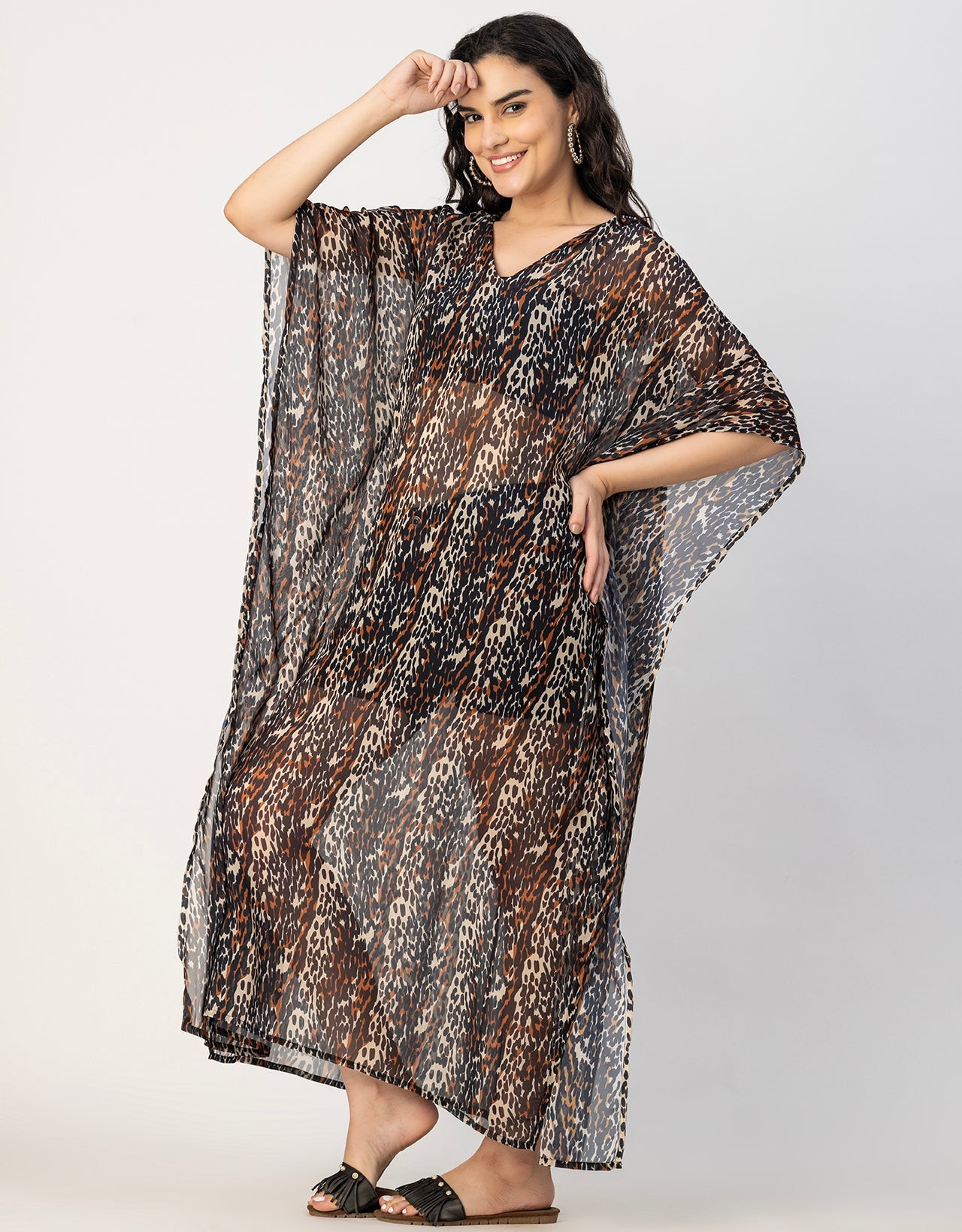 Kimono Sleeves V Neck Kaftan Printed Rayon
