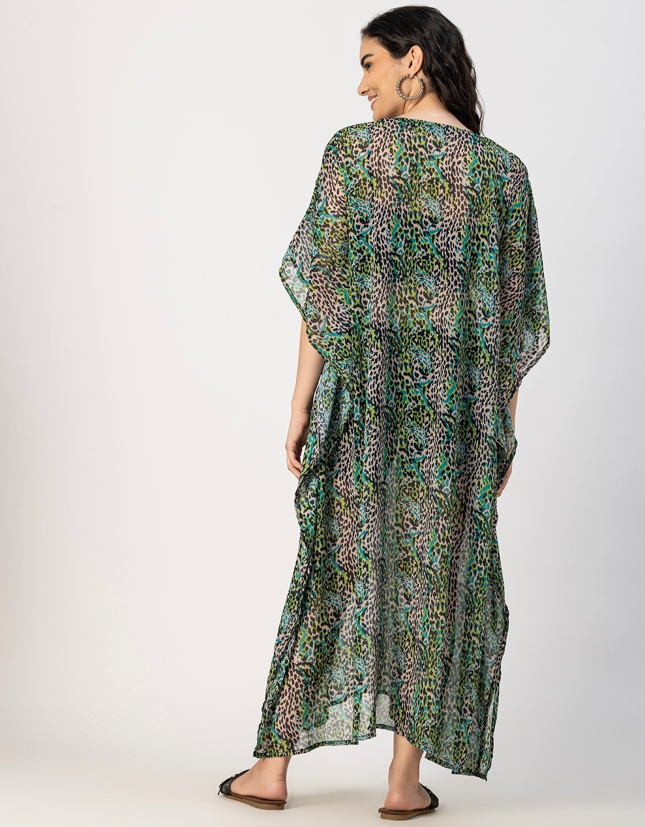 Kimono Sleeves V Neck Kaftan Printed Rayon