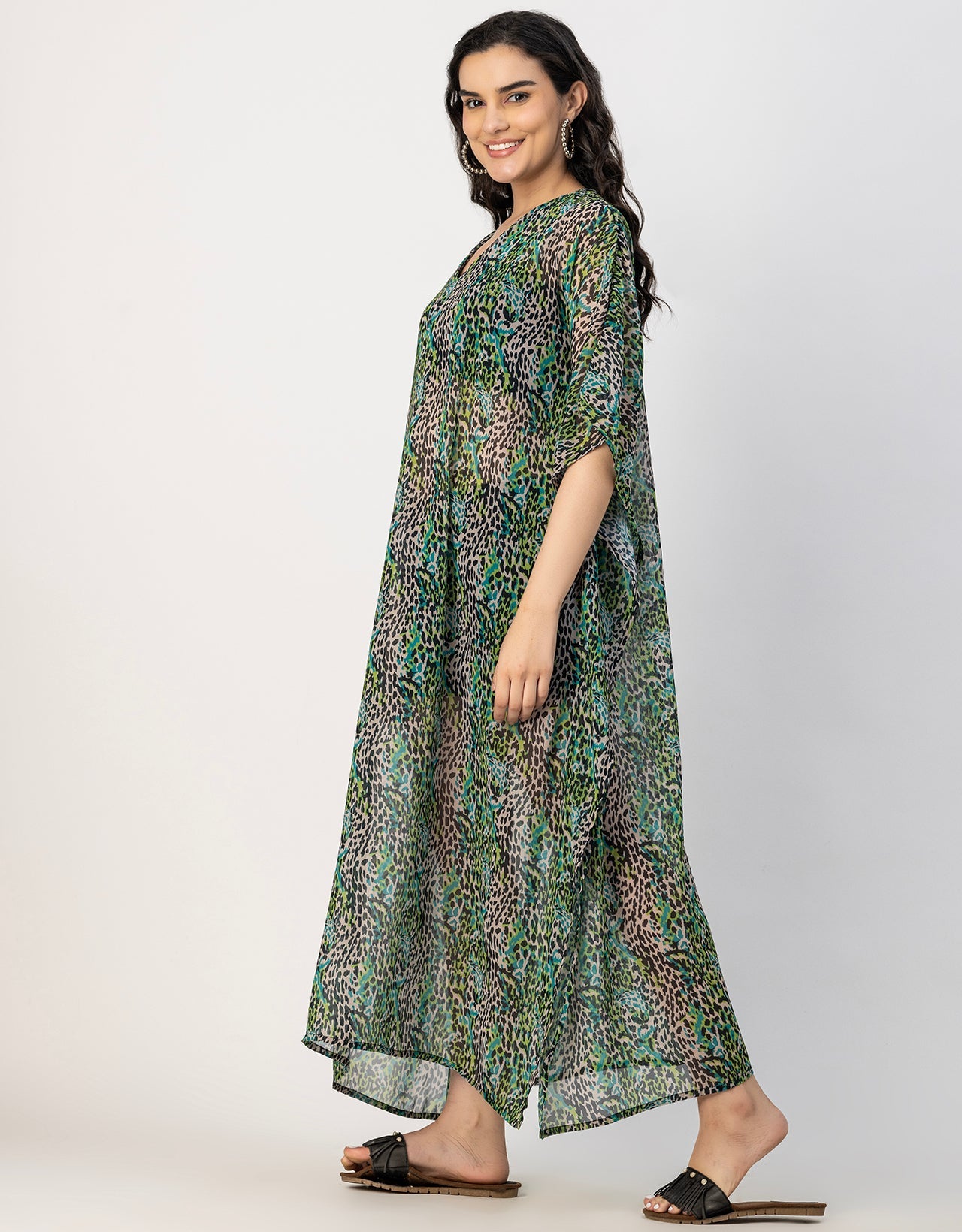 Kimono Sleeves V Neck Kaftan Printed Rayon