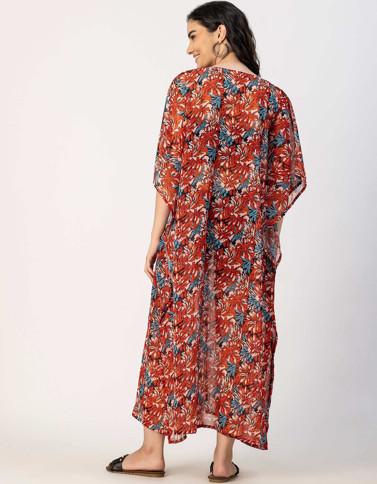Kimono Sleeves V Neck Kaftan Printed Rayon