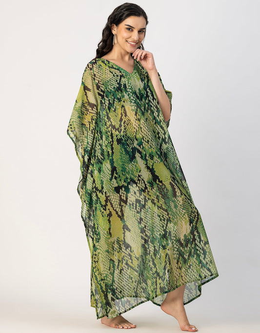 Kimono Sleeves V Neck Kaftan Printed Rayon