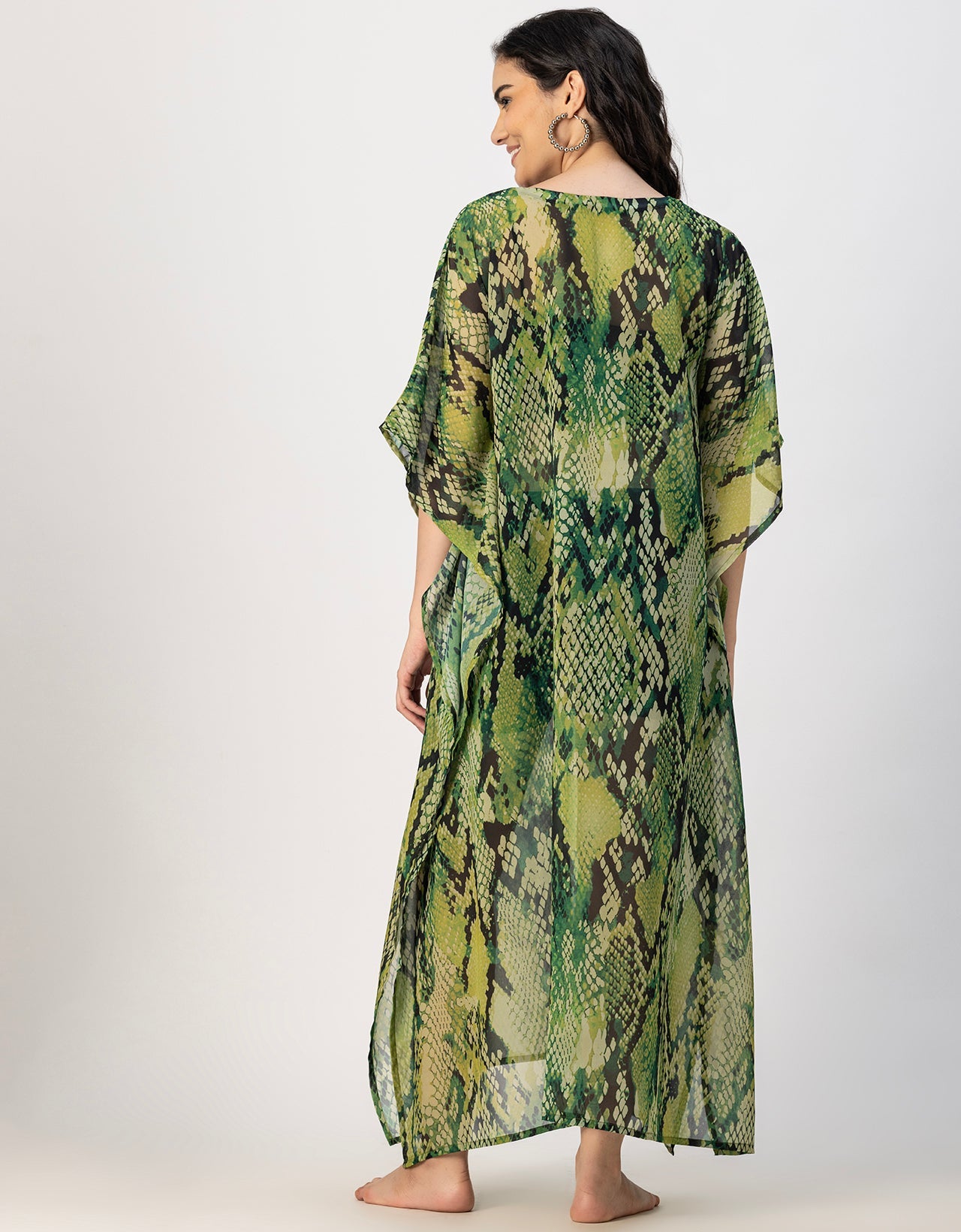 Kimono Sleeves V Neck Kaftan Printed Rayon