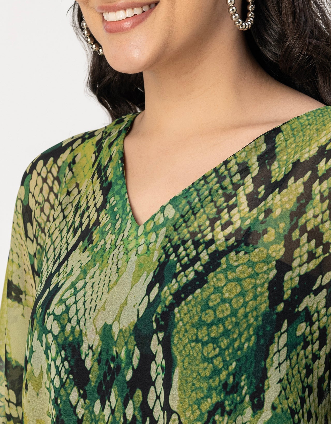 Kimono Sleeves V Neck Kaftan Printed Rayon