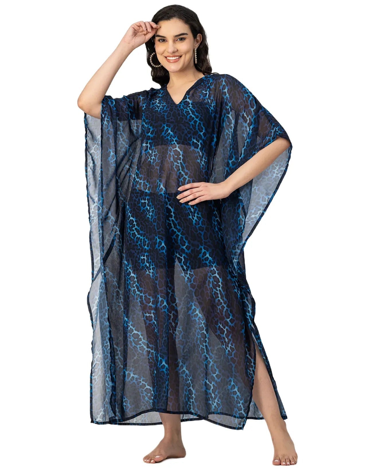 Kimono Sleeves V Neck Kaftan Printed Rayon
