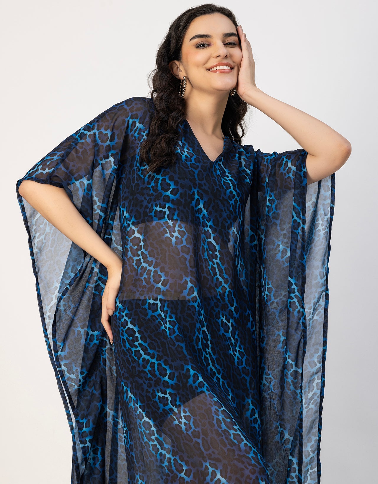 Kimono Sleeves V Neck Kaftan Printed Rayon
