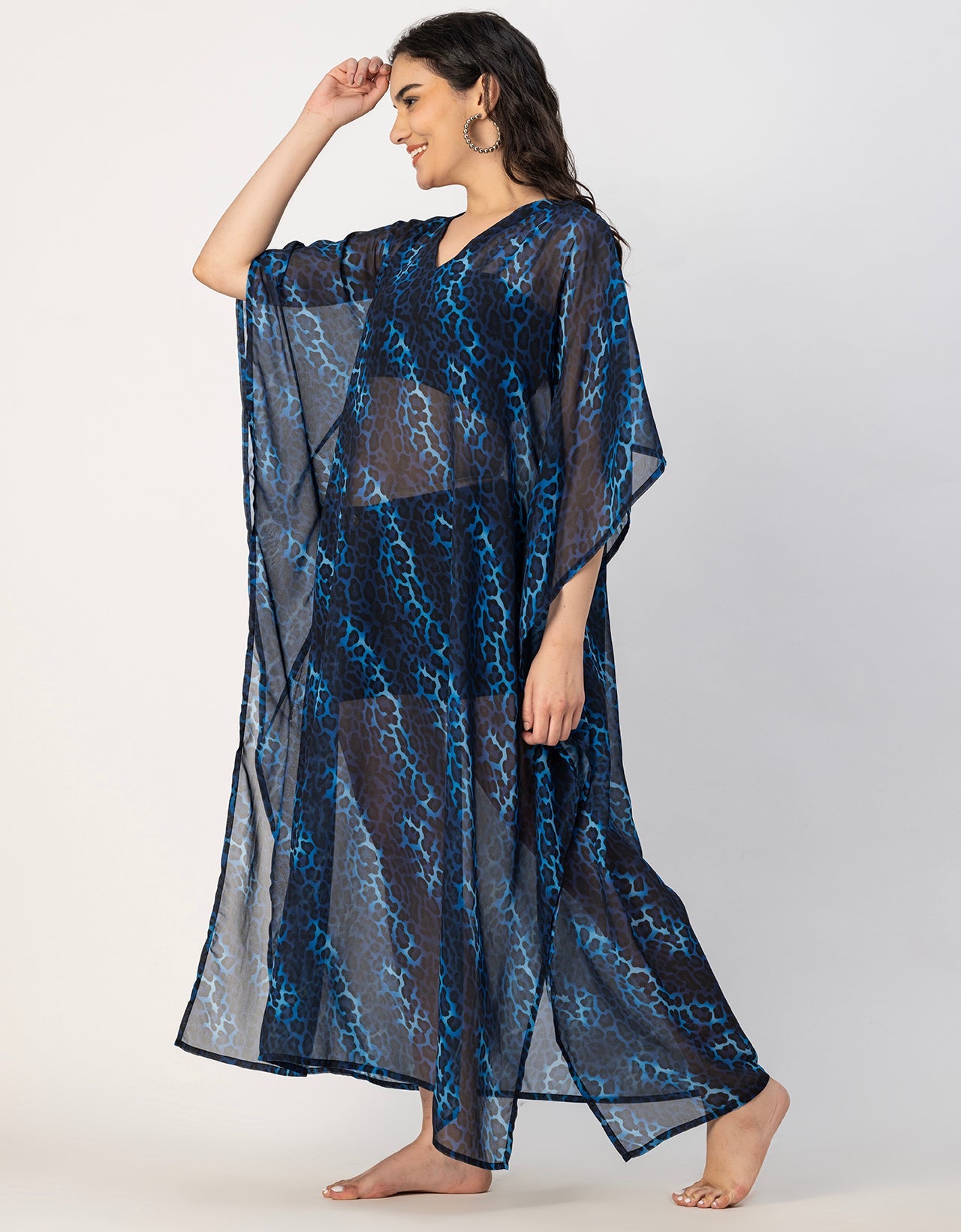 Kimono Sleeves V Neck Kaftan Printed Rayon