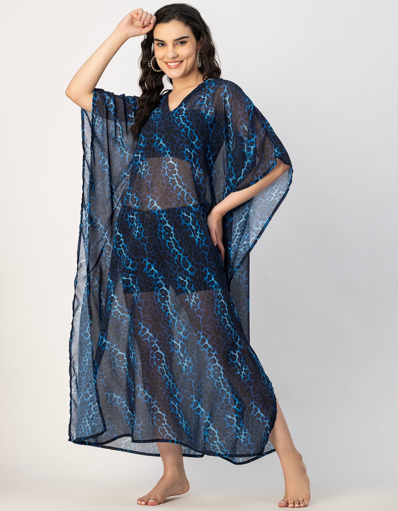 Kimono Sleeves V Neck Kaftan Printed Rayon