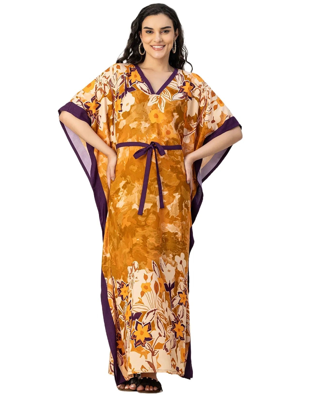 Kimono Sleeves V Neck Rayon Kaftan
