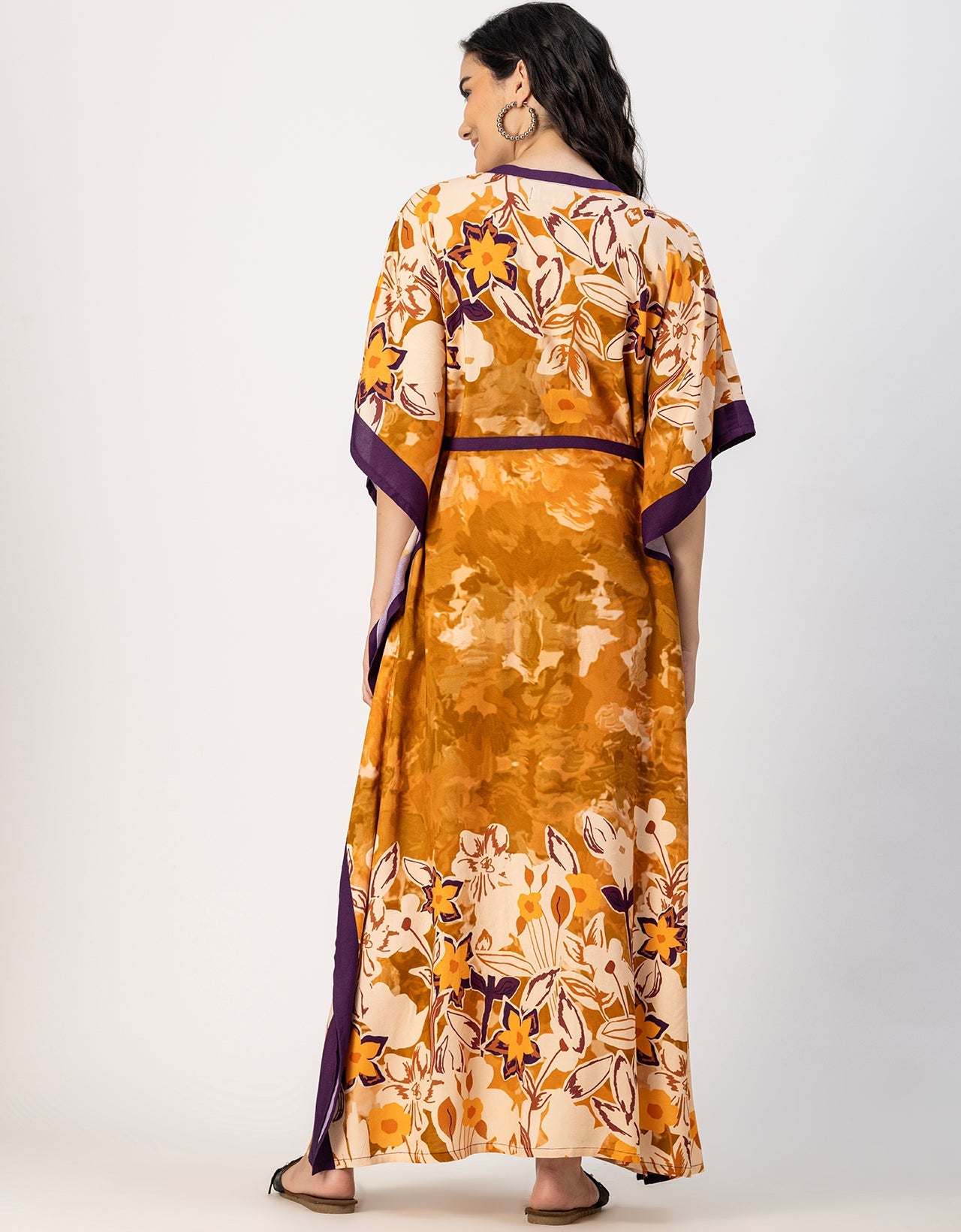 Kimono Sleeves V Neck Rayon Kaftan
