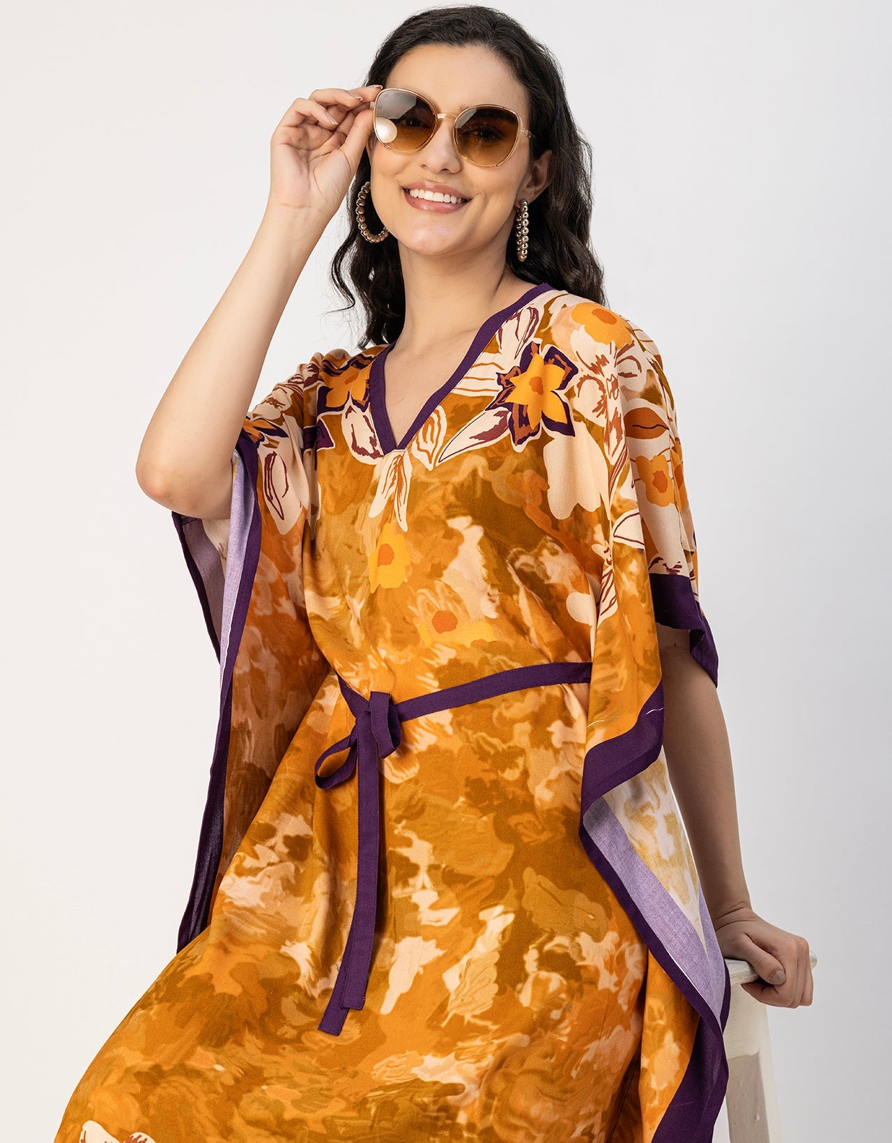 Kimono Sleeves V Neck Rayon Kaftan