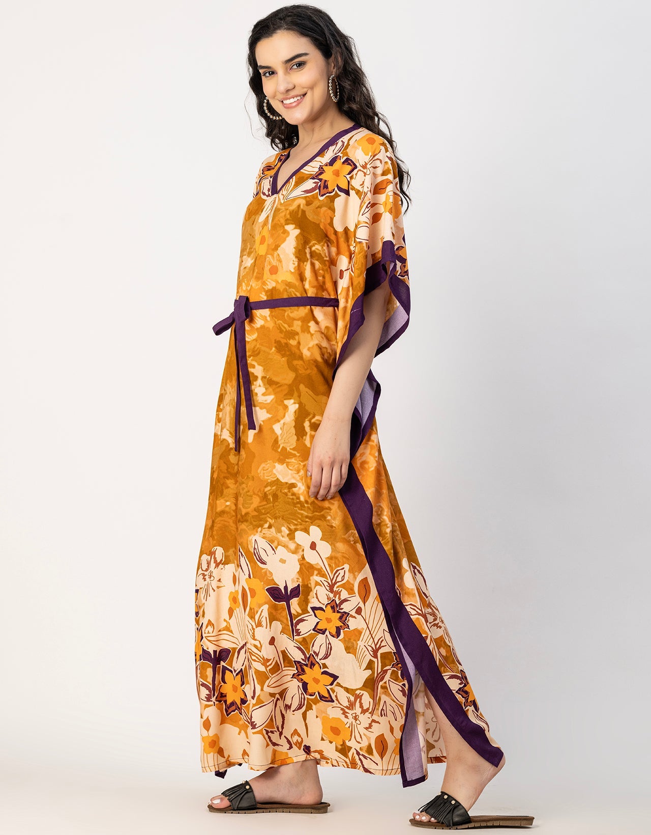 Kimono Sleeves V Neck Rayon Kaftan