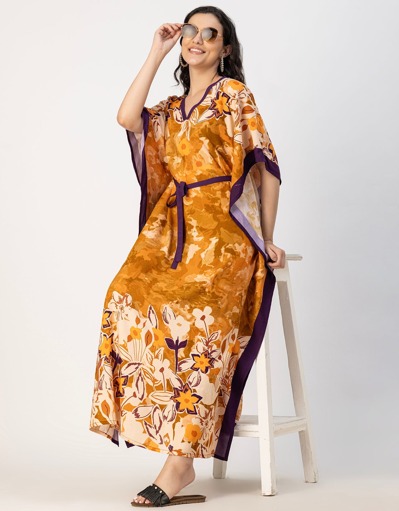 Kimono Sleeves V Neck Rayon Kaftan