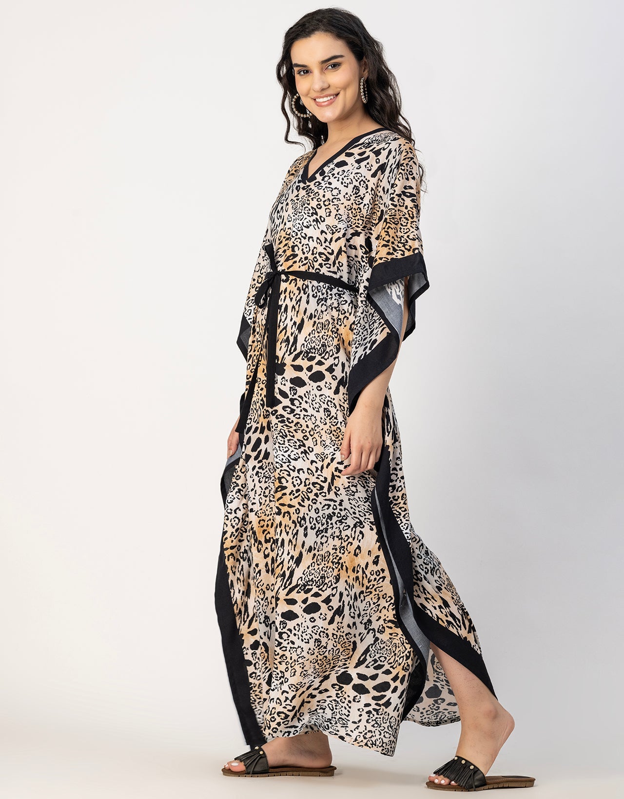 Kimono Sleeves V Neck Rayon Kaftan
