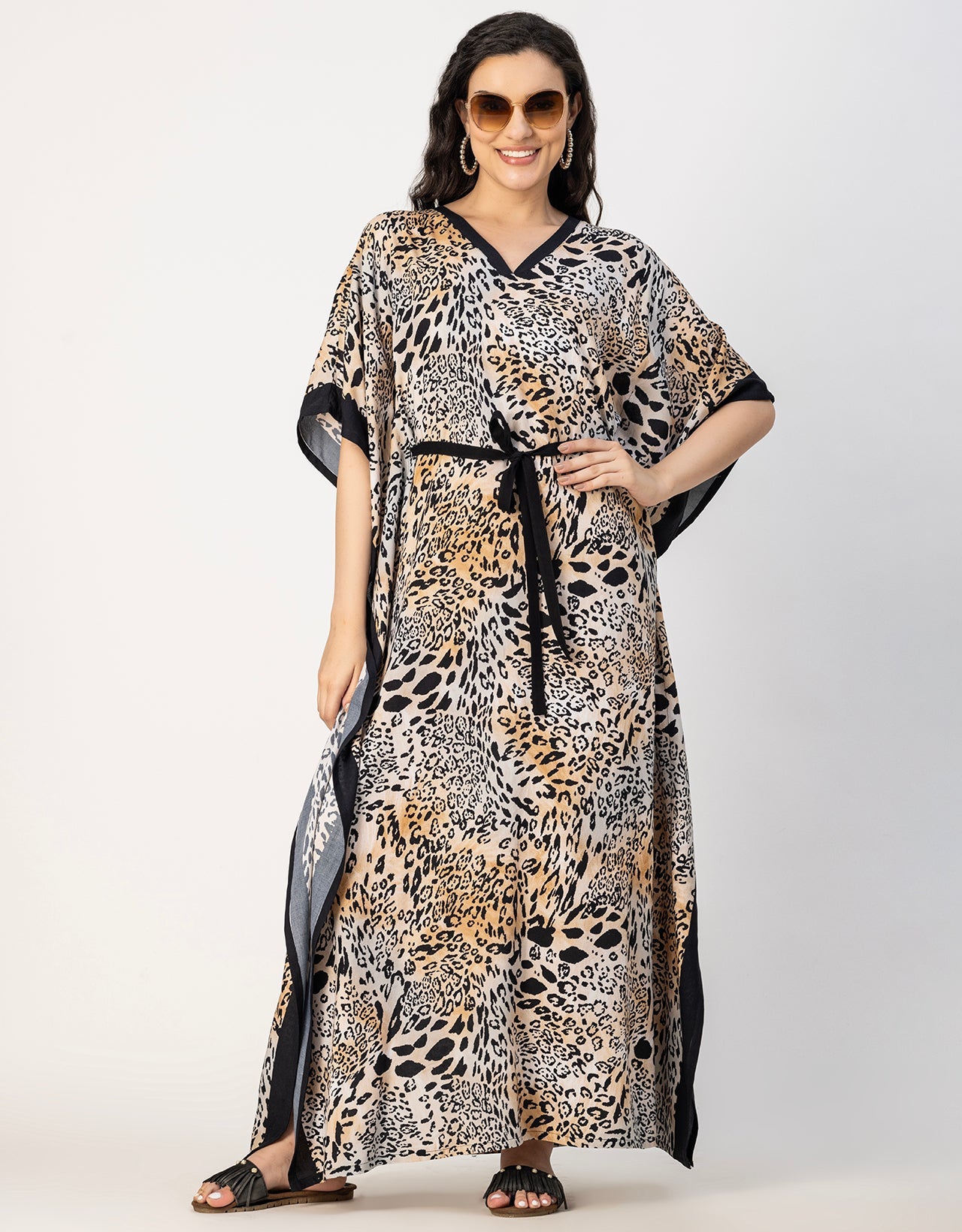 Kimono Sleeves V Neck Rayon Kaftan