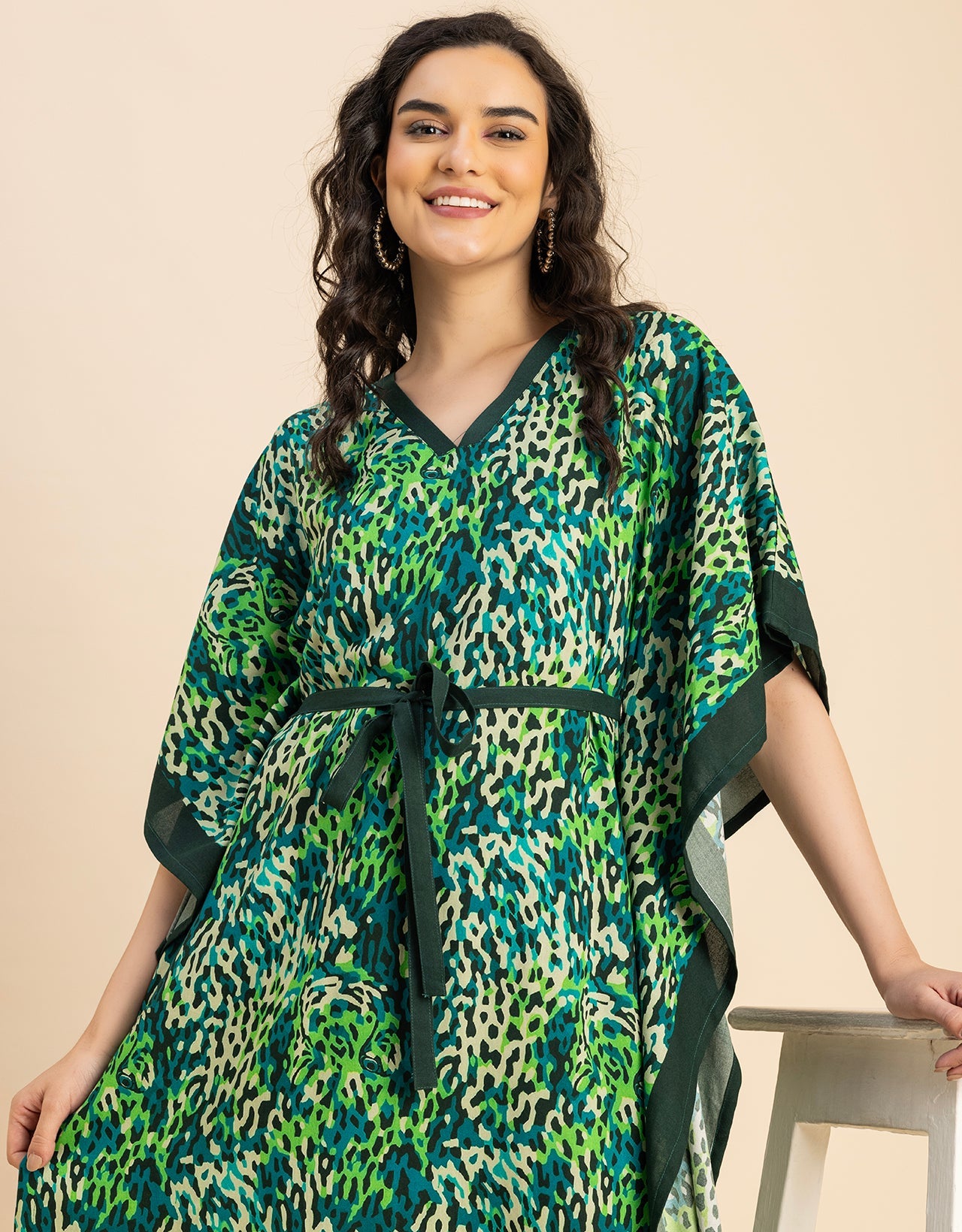 Kimono Sleeves V Neck Rayon Kaftan