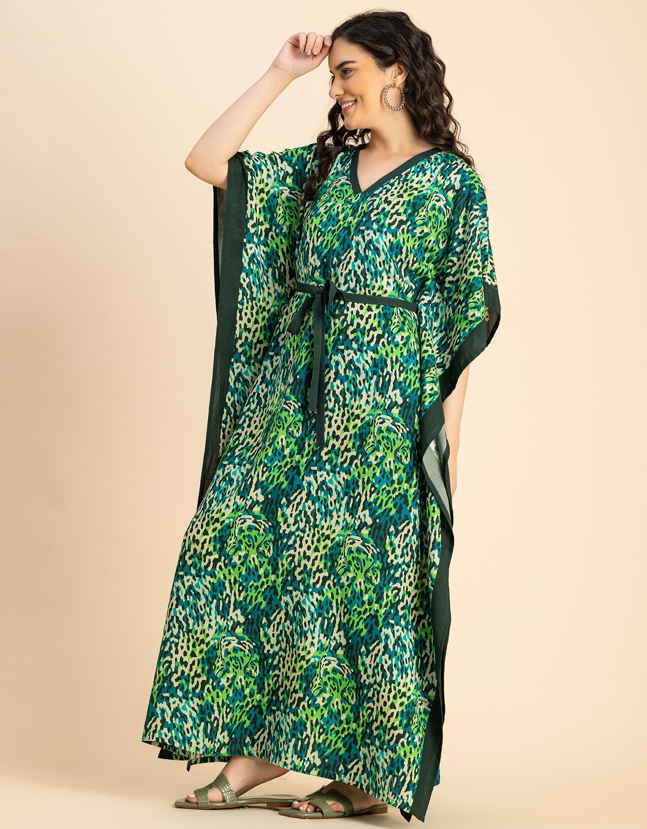 Kimono Sleeves V Neck Rayon Kaftan