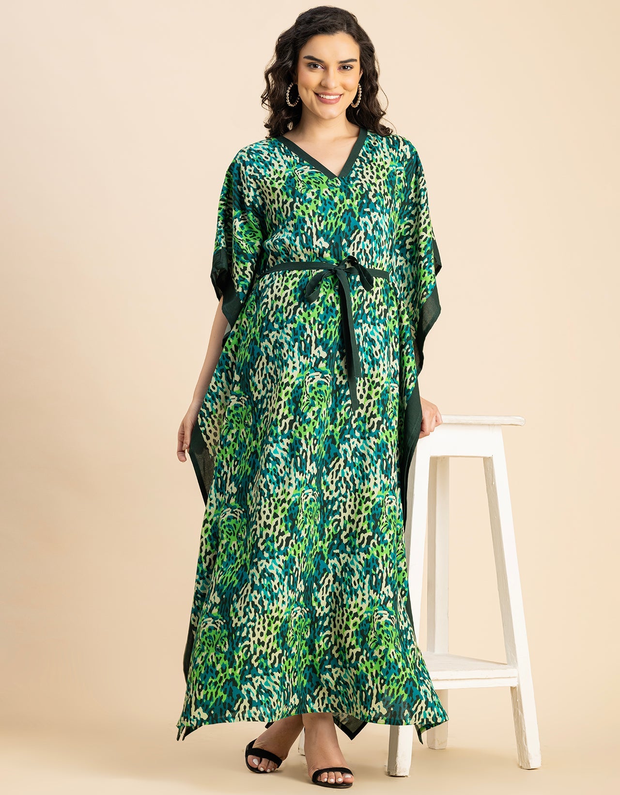 Kimono Sleeves V Neck Rayon Kaftan