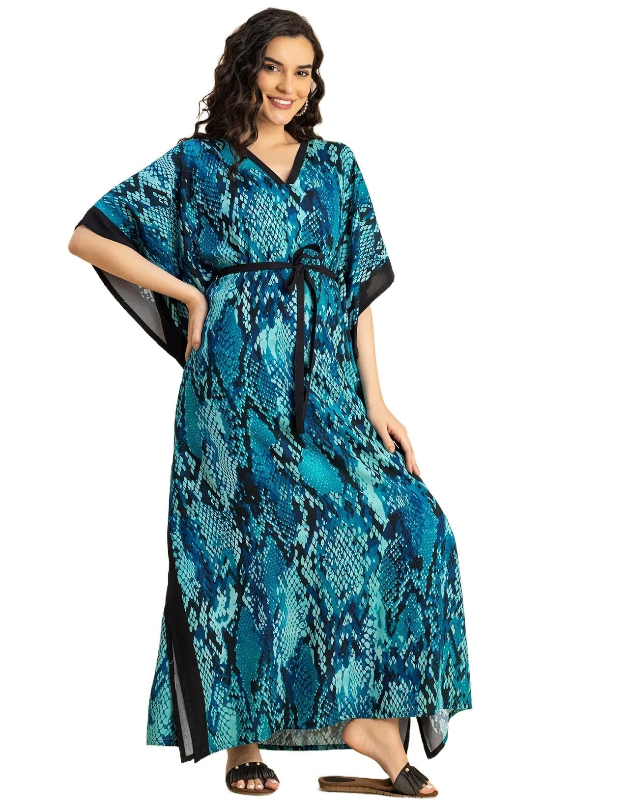 Kimono Sleeves V Neck Rayon Kaftan