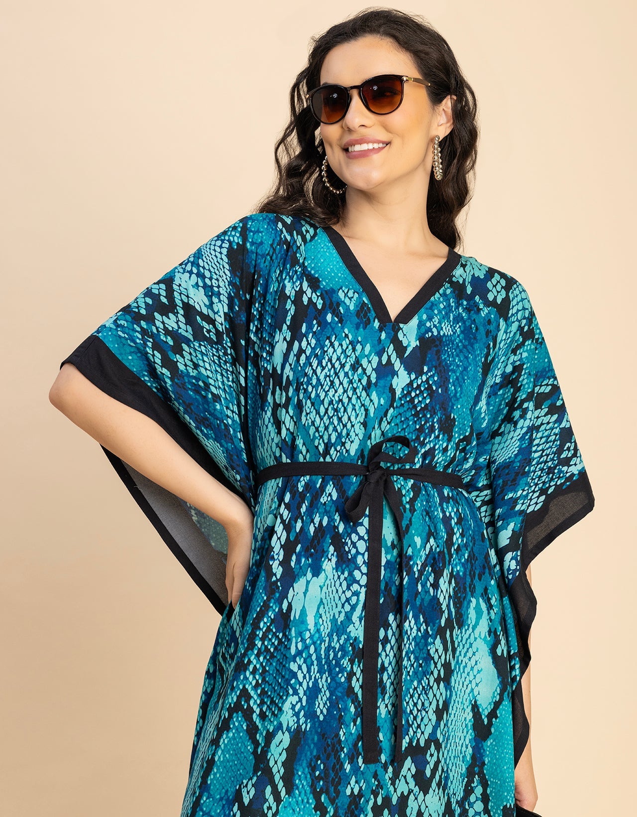 Kimono Sleeves V Neck Rayon Kaftan