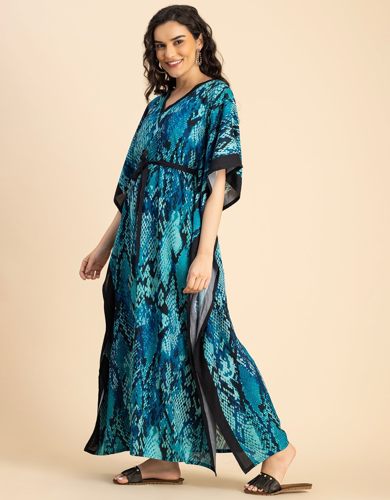 Kimono Sleeves V Neck Rayon Kaftan