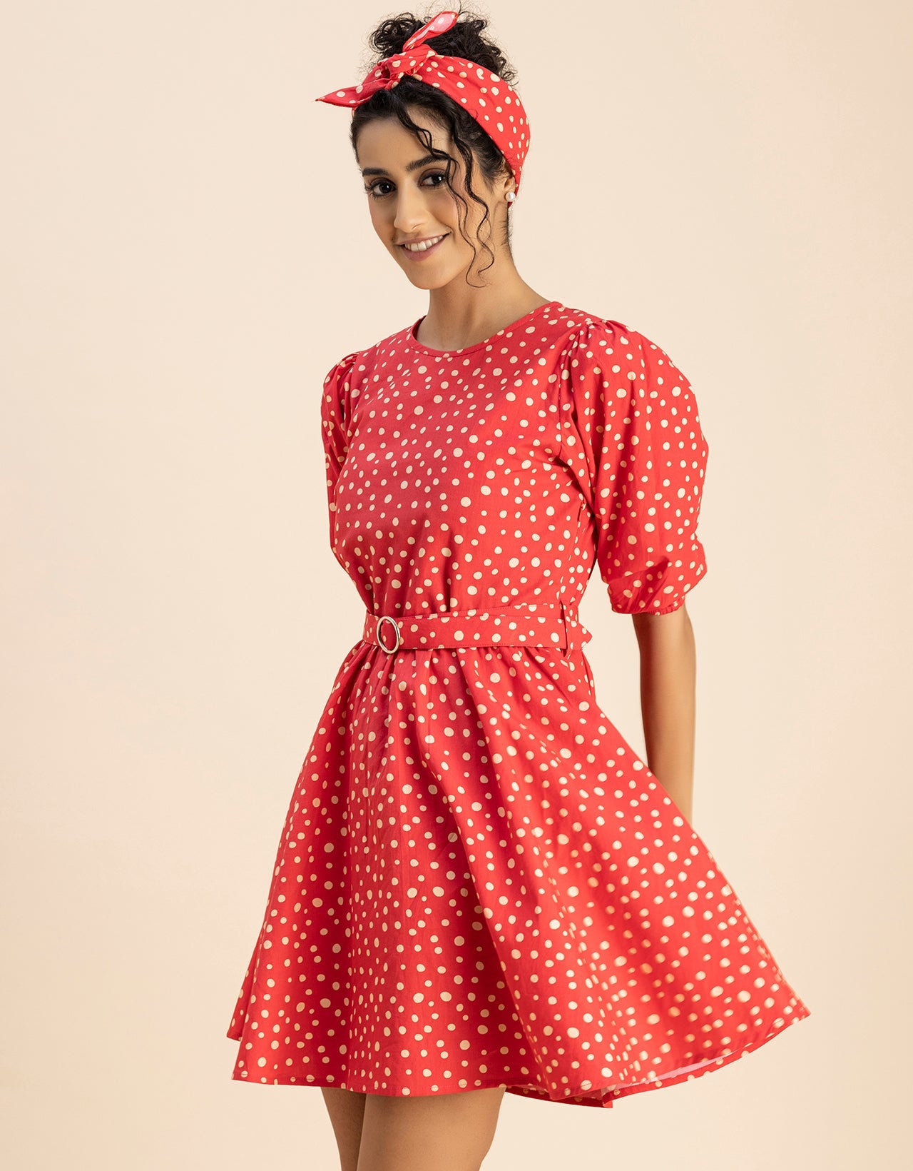 Round Neck Skater Printed Cotton Dress