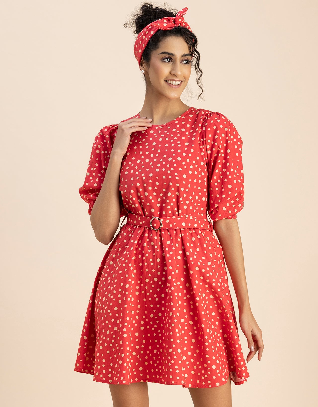 Round Neck Skater Printed Cotton Dress