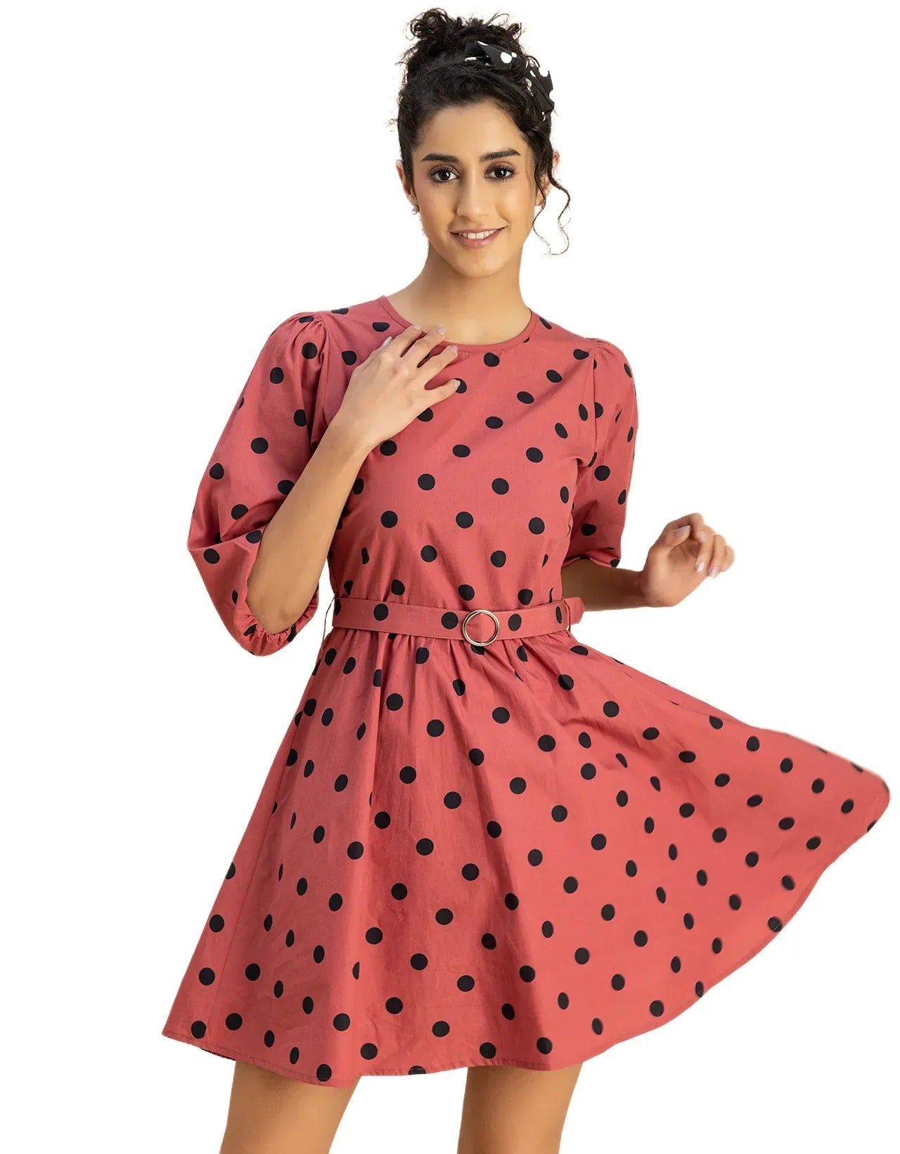 Round Neck Skater Printed Cotton Dress