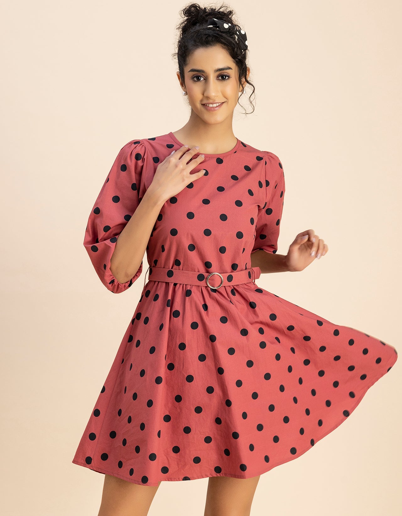 Round Neck Skater Printed Cotton Dress