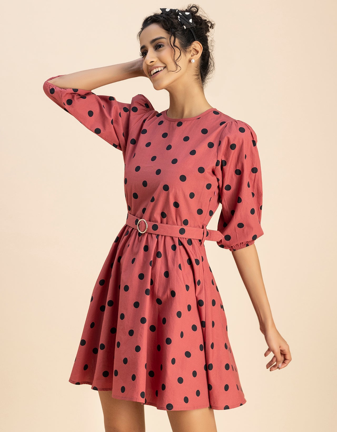 Round Neck Skater Printed Cotton Dress